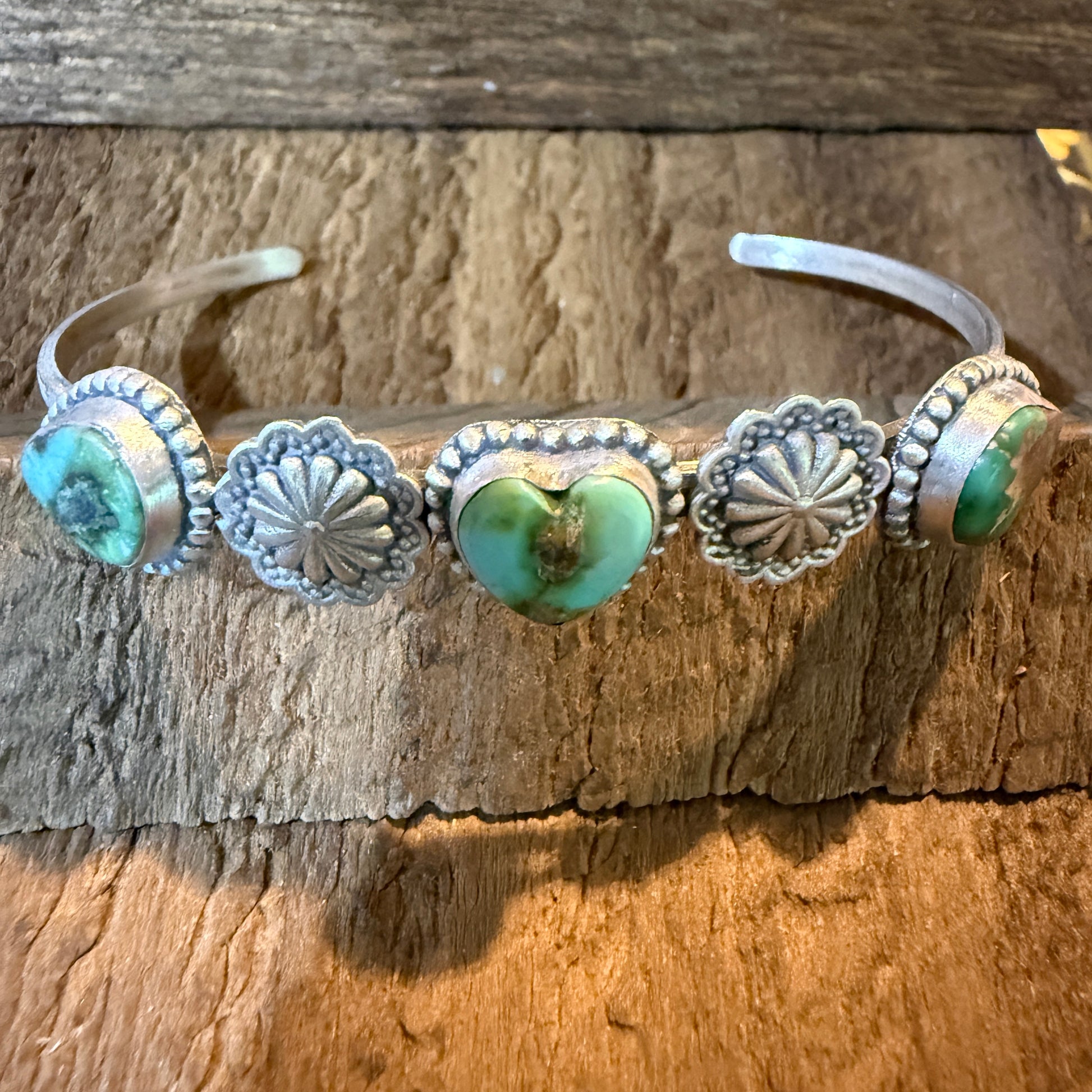 Sonoran Mountain Turquoise Heart Gemstone Flex Stacker Bangle Sterling Silver Wild West Boho