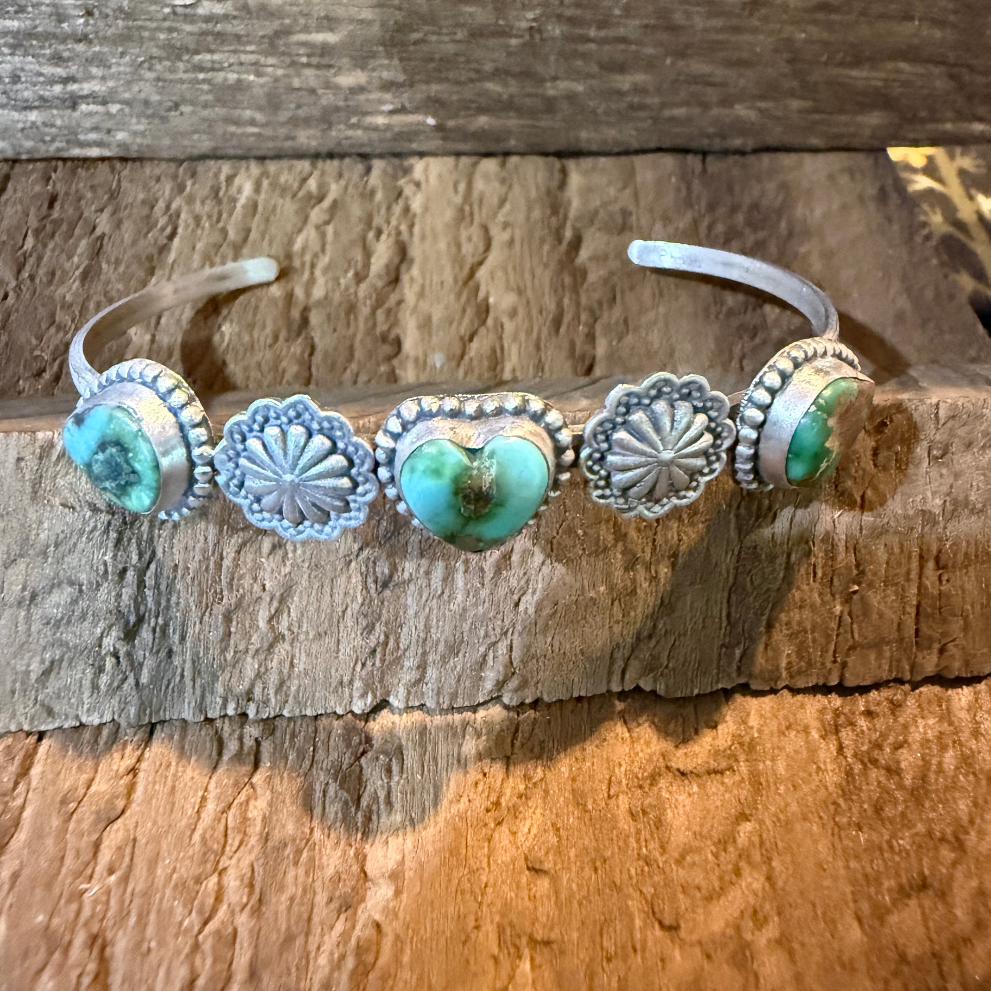 Sonoran Mountain Turquoise Heart Gemstone Flex Stacker Bangle Sterling Silver Wild West Boho