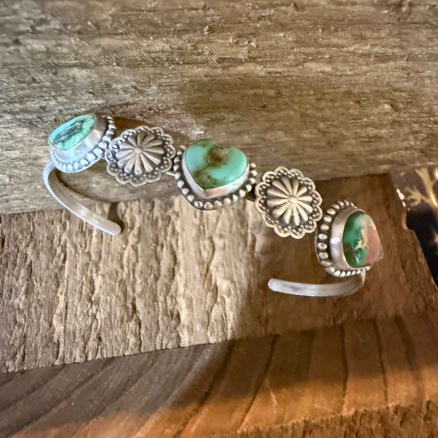Sonoran Mountain Turquoise Heart Gemstone Flex Stacker Bangle Sterling Silver Wild West Boho