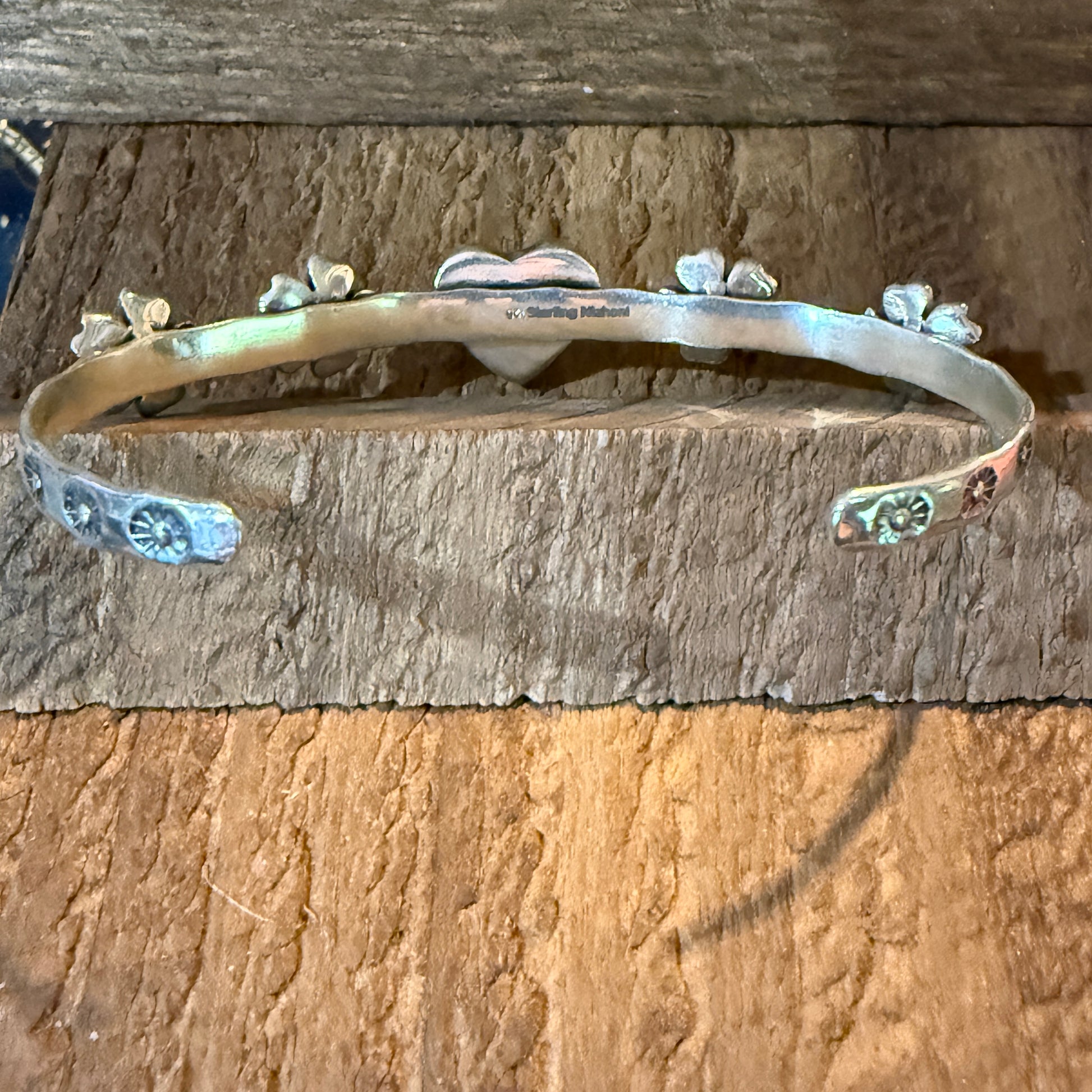 Red Rose Dahlia And Kingman Turquoise Flex Stacker Bracelet Sterling Silver Wild West Boho