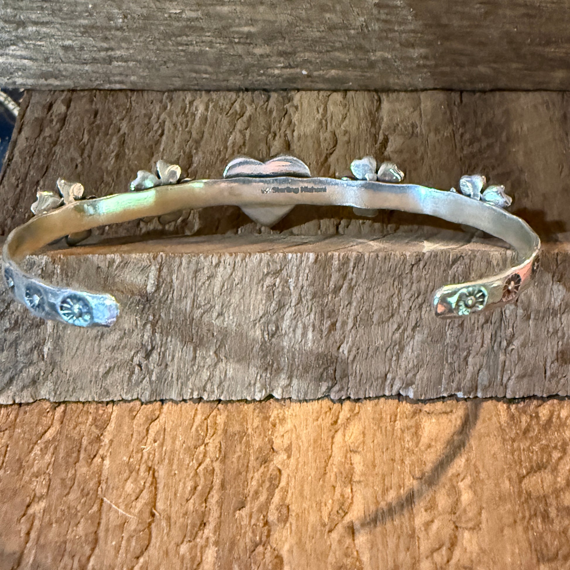 Red Rose Dahlia And Kingman Turquoise Flex Stacker Bracelet Sterling Silver Wild West Boho