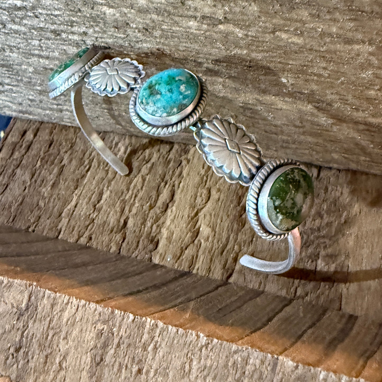 Sonoran Mountain Turquoise Gemstone Flex Stacker Bangle Bracelet Sterling Silver Wild West Boho