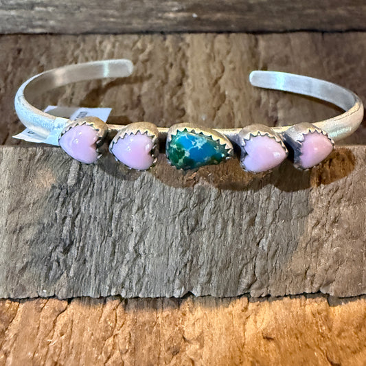 Sonoran Gold Turquoise And Pink Conch Heart Gemstone Bracelet Sterling Silver Wild West Boho