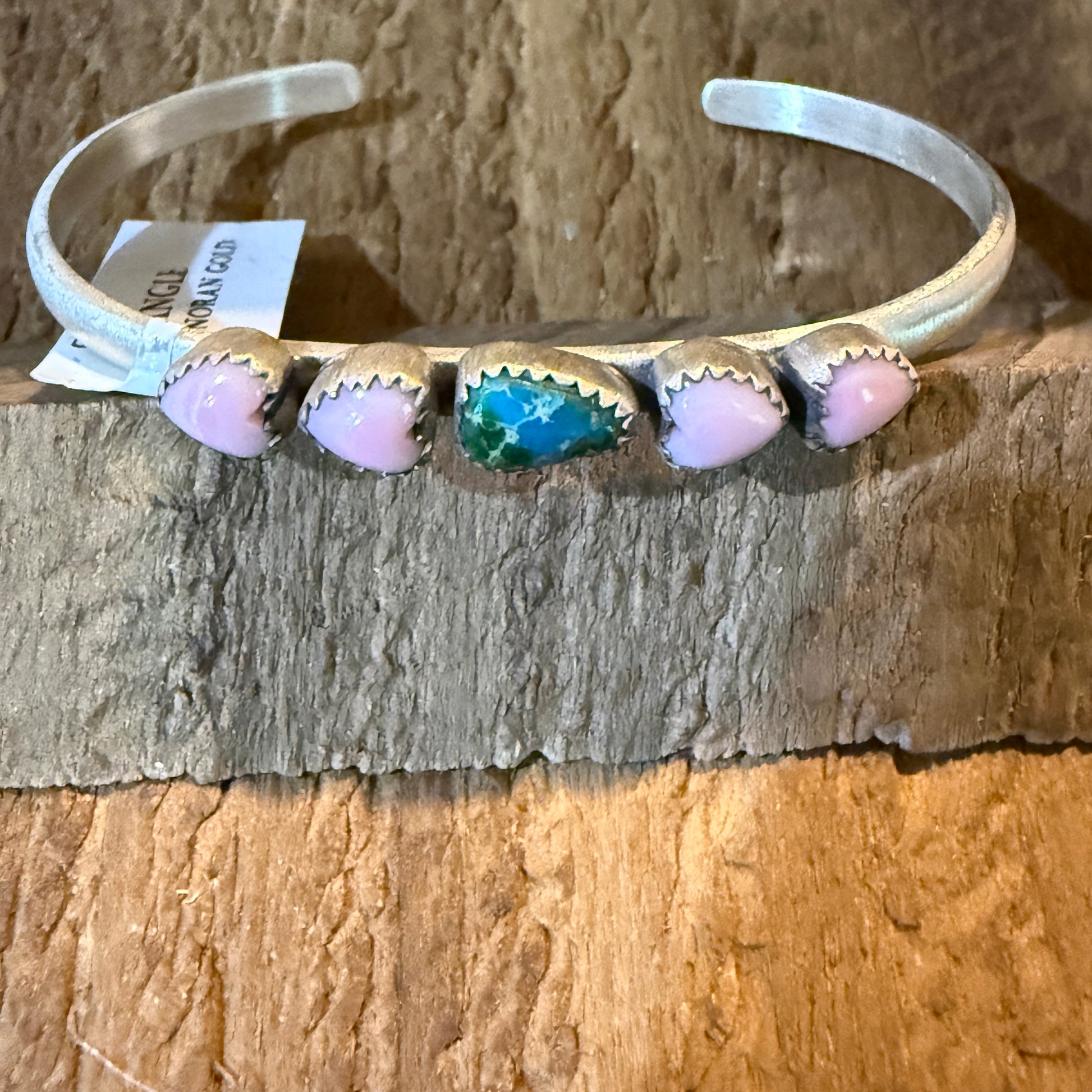 Sonoran Gold Turquoise And Pink Conch Heart Gemstone Bracelet Sterling Silver Wild West Boho