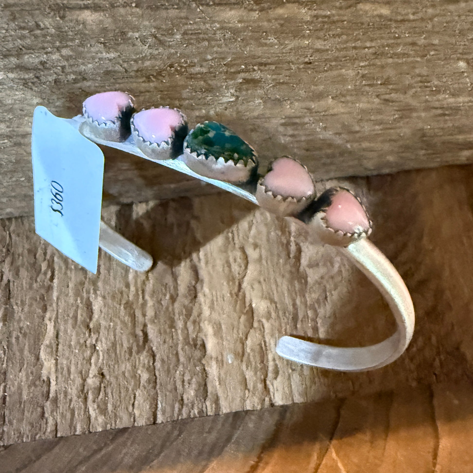 Sonoran Gold Turquoise And Pink Conch Heart Gemstone Bracelet Sterling Silver Wild West Boho