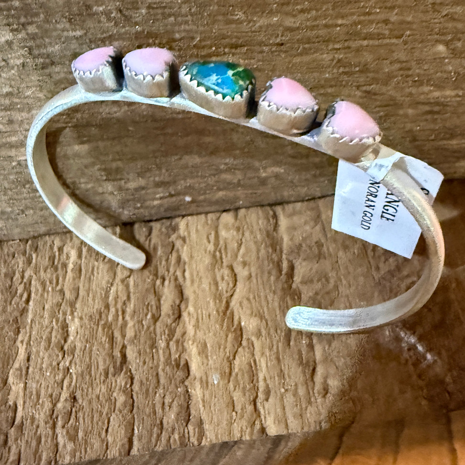 Sonoran Gold Turquoise And Pink Conch Heart Gemstone Bracelet Sterling Silver Wild West Boho