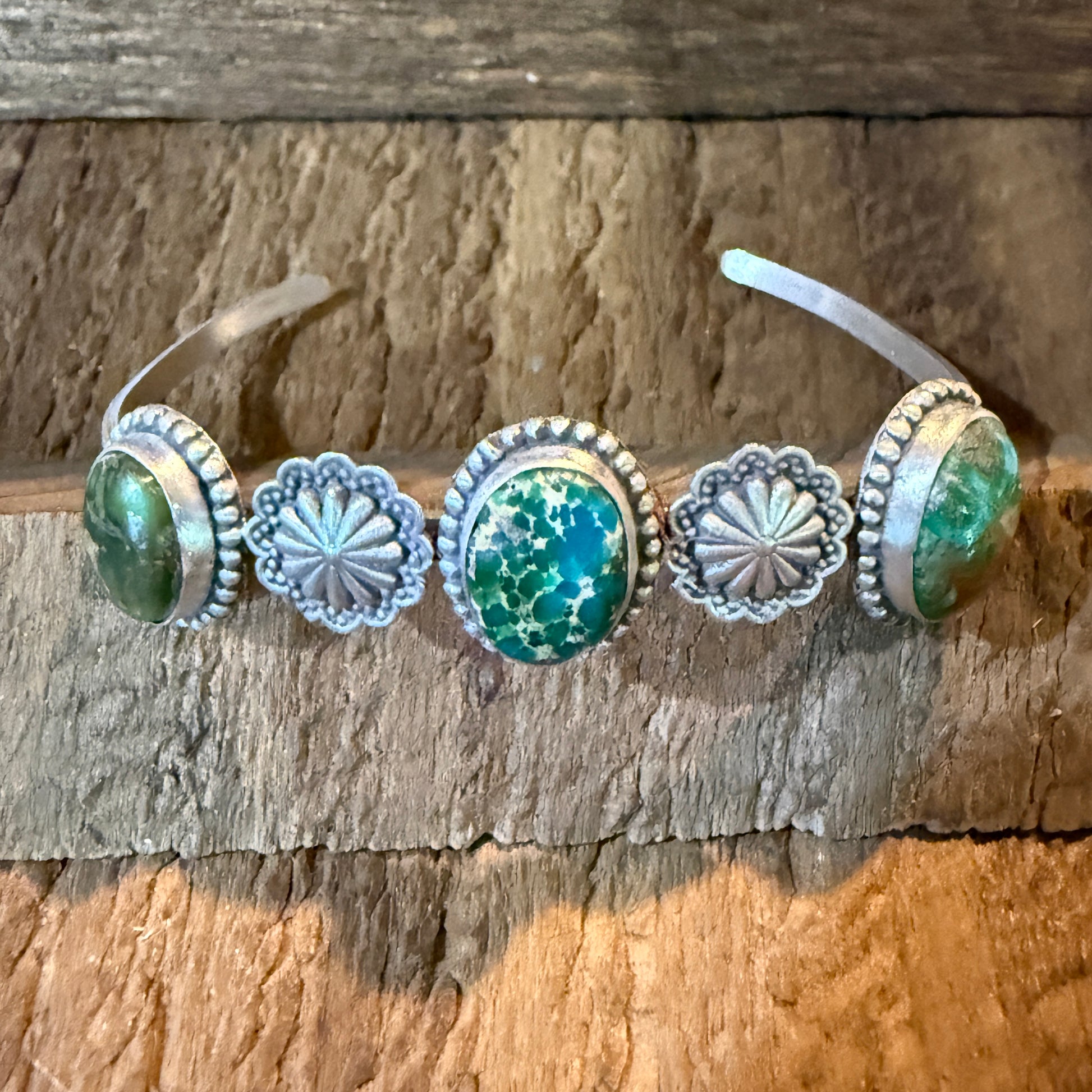 Sonoran Mountain Turquoise Gemstone Flex Stacker Bangle Bracelet Sterling Silver Wild West Boho