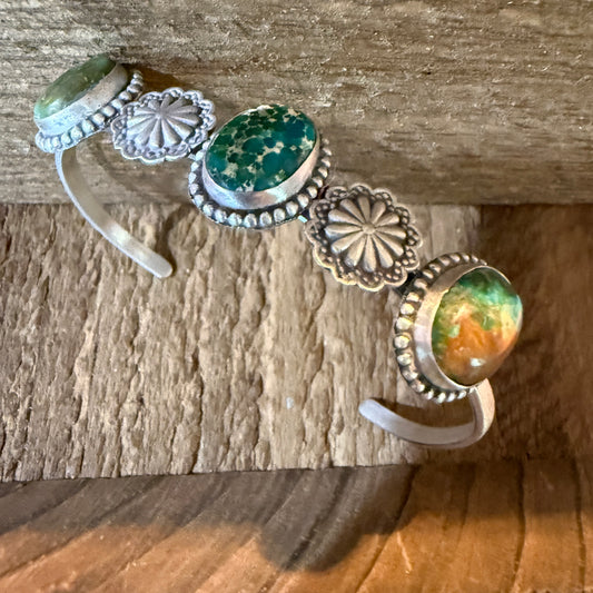 Sonoran Mountain Turquoise Gemstone Flex Stacker Bangle Bracelet Sterling Silver Wild West Boho