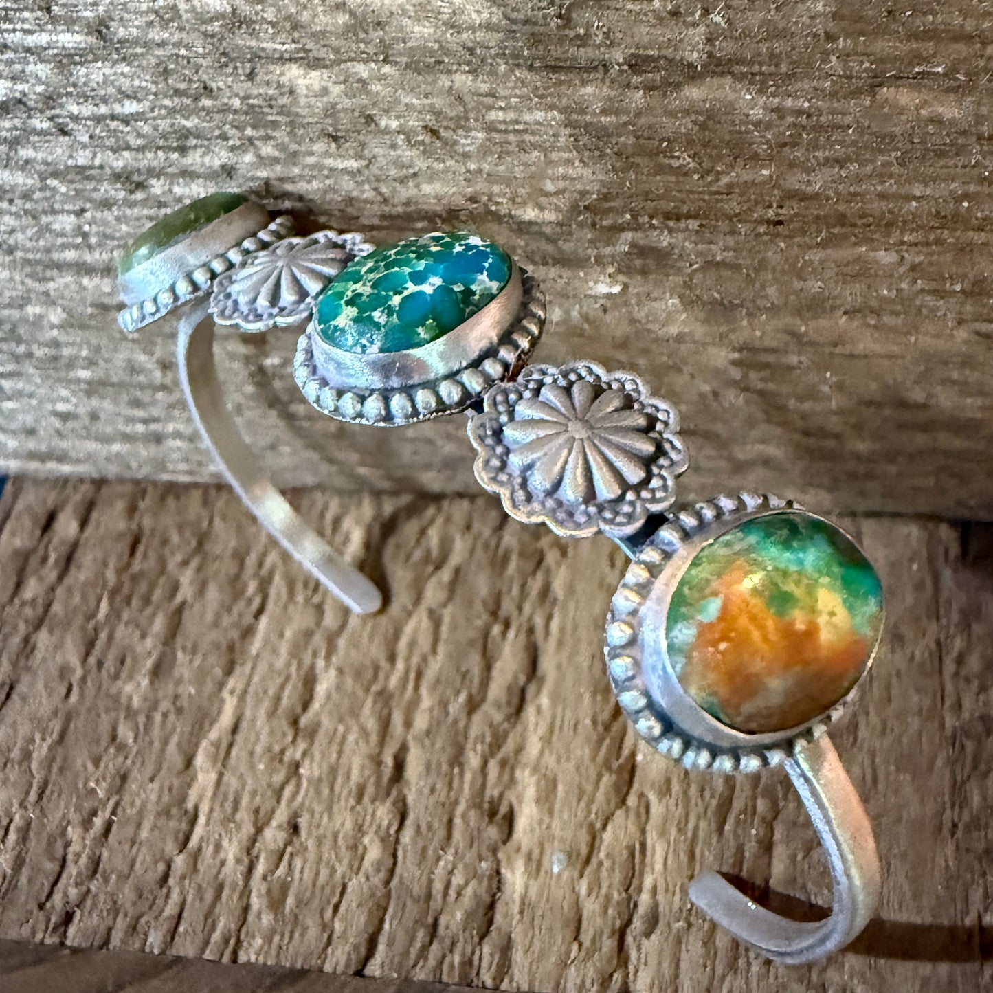 Sonoran Mountain Turquoise Gemstone Flex Stacker Bangle Bracelet Sterling Silver Wild West Boho