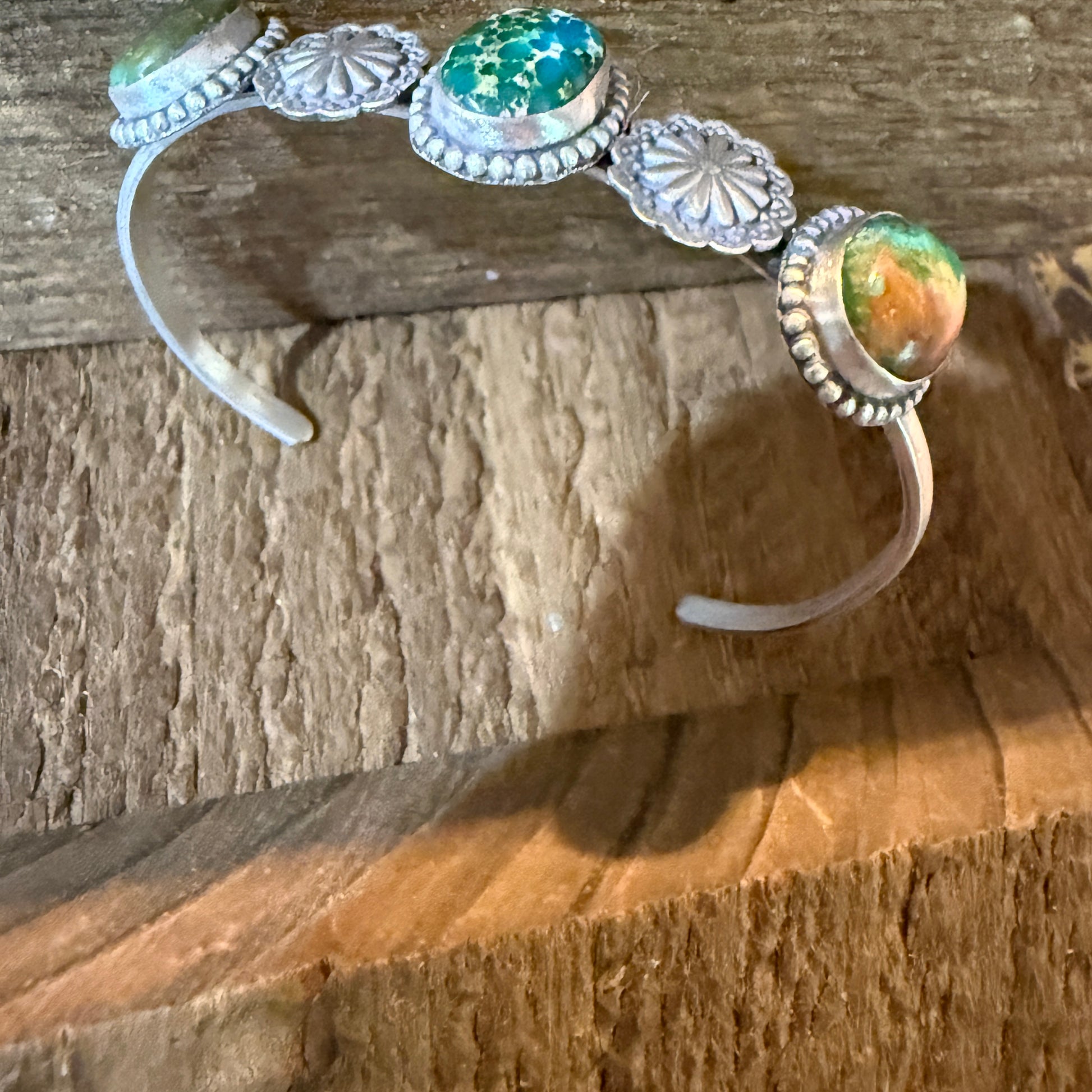 Sonoran Mountain Turquoise Gemstone Flex Stacker Bangle Bracelet Sterling Silver Wild West Boho