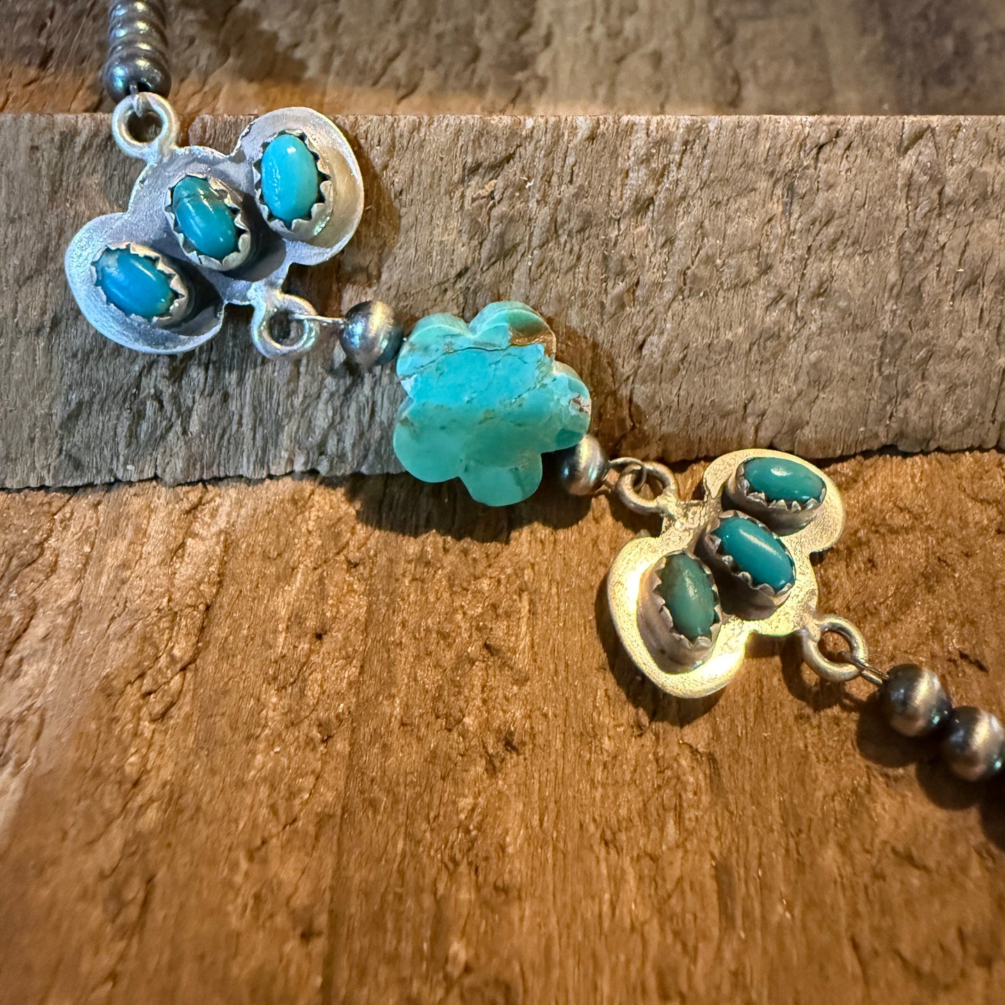 Kingman Turquoise Gemstone Bracelet With Sterling Silver Pearl Beads Size 6.5 Wild West Boho