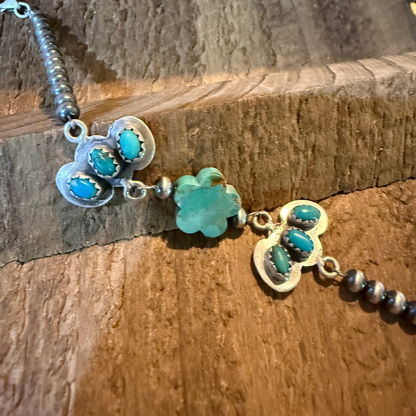 Kingman Turquoise Gemstone Bracelet With Sterling Silver Pearl Beads Size 6.5 Wild West Boho