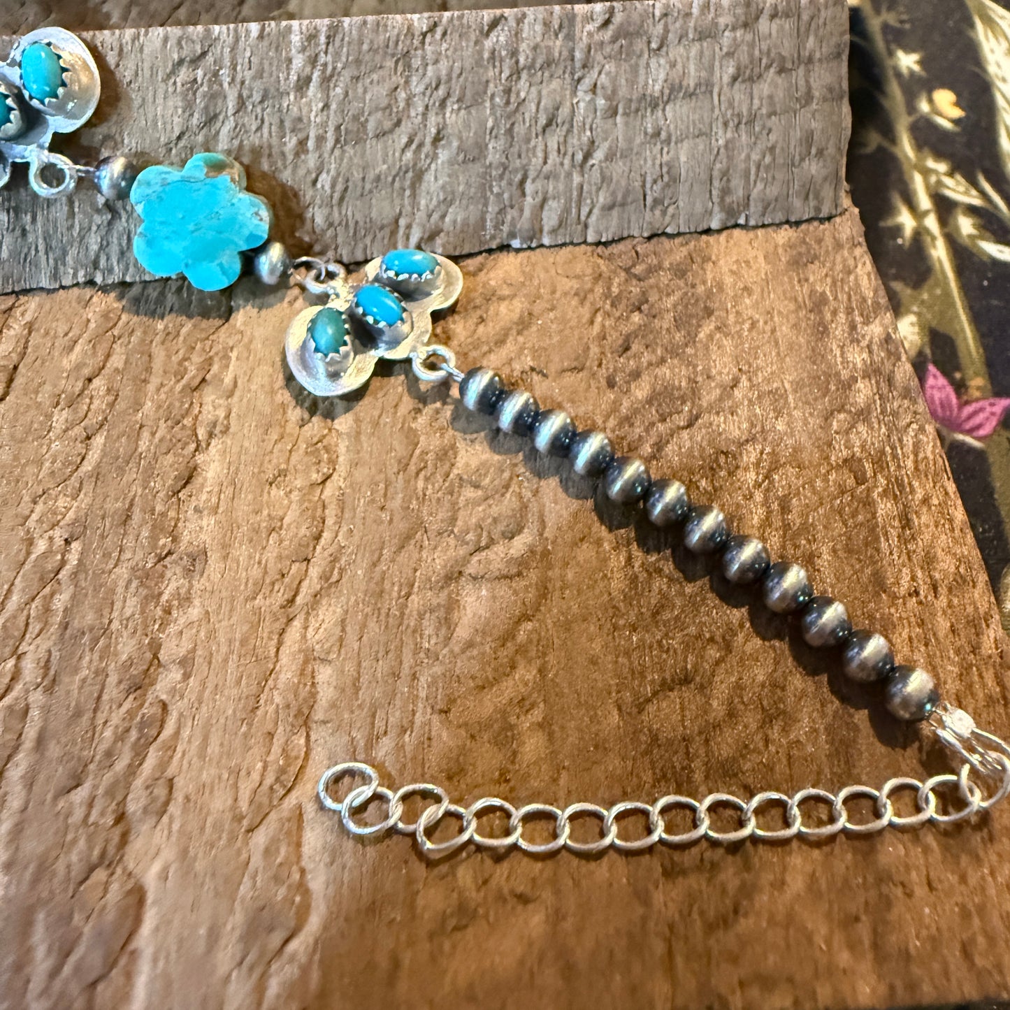 Kingman Turquoise Gemstone Bracelet With Sterling Silver Pearl Beads Size 6.5 Wild West Boho