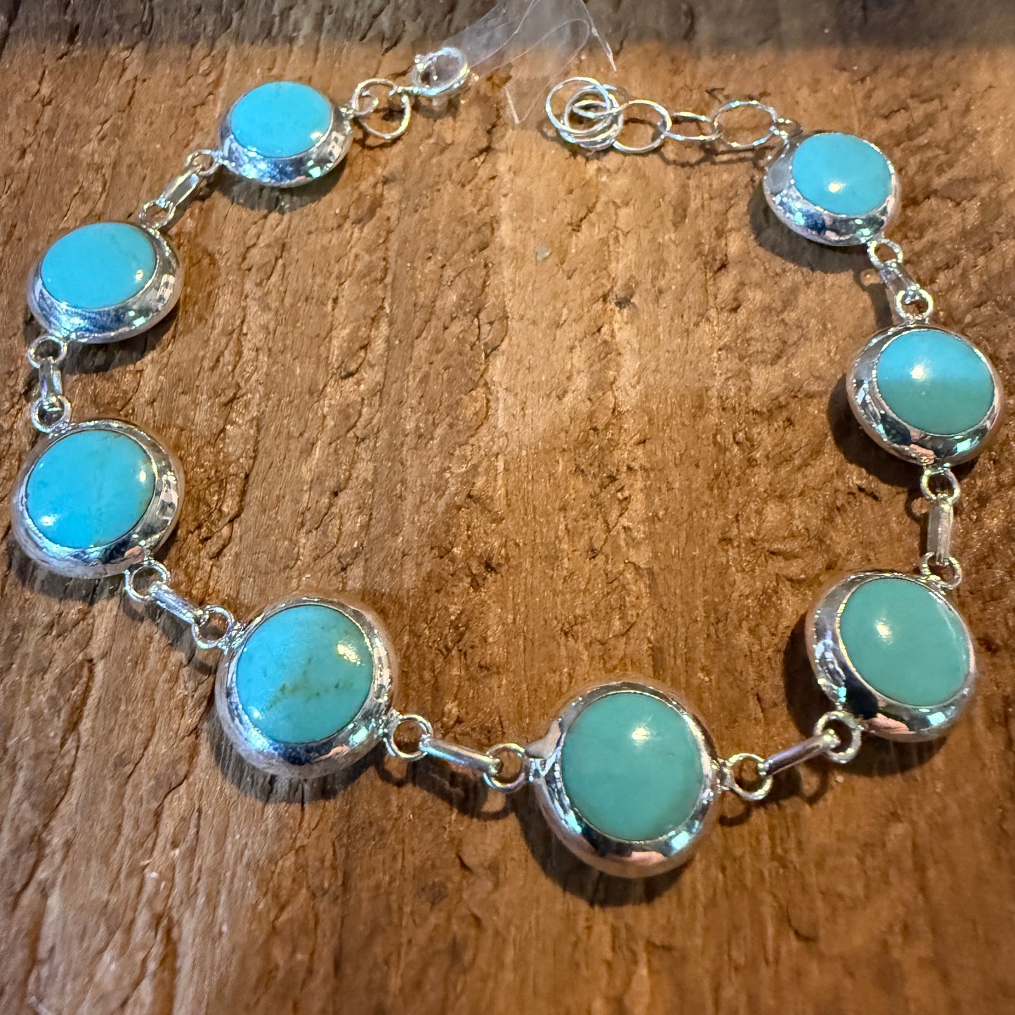 Kingman Turquoise And Mother Of Pearl Button Link Bracelet In Sterling Silver Wild West Boho