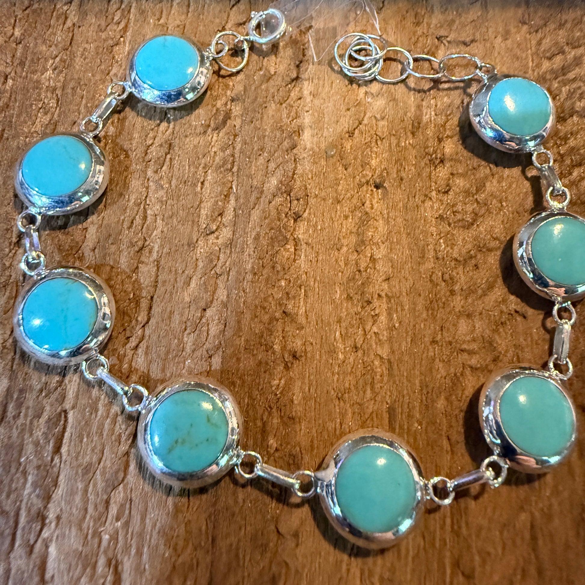 Kingman Turquoise And Mother Of Pearl Button Link Bracelet In Sterling Silver Wild West Boho