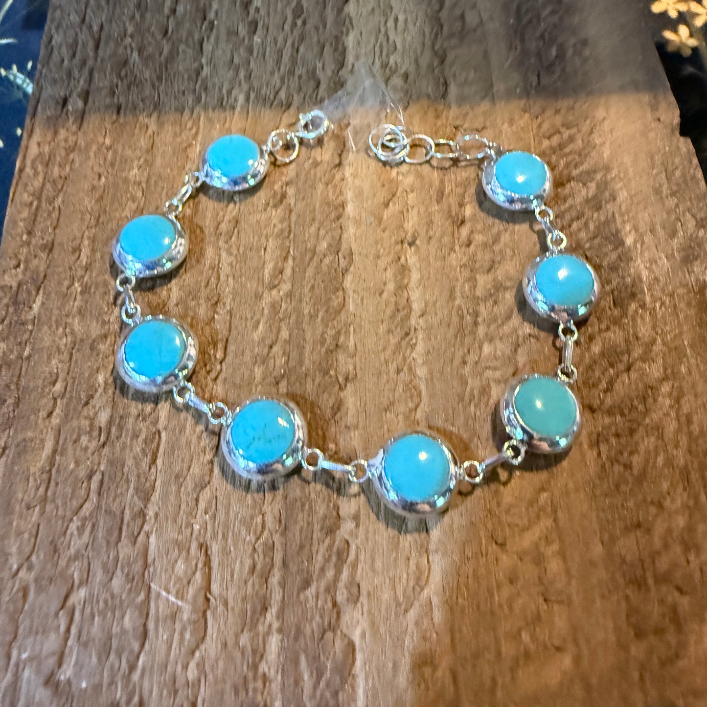 Kingman Turquoise And Mother Of Pearl Button Link Bracelet In Sterling Silver Wild West Boho