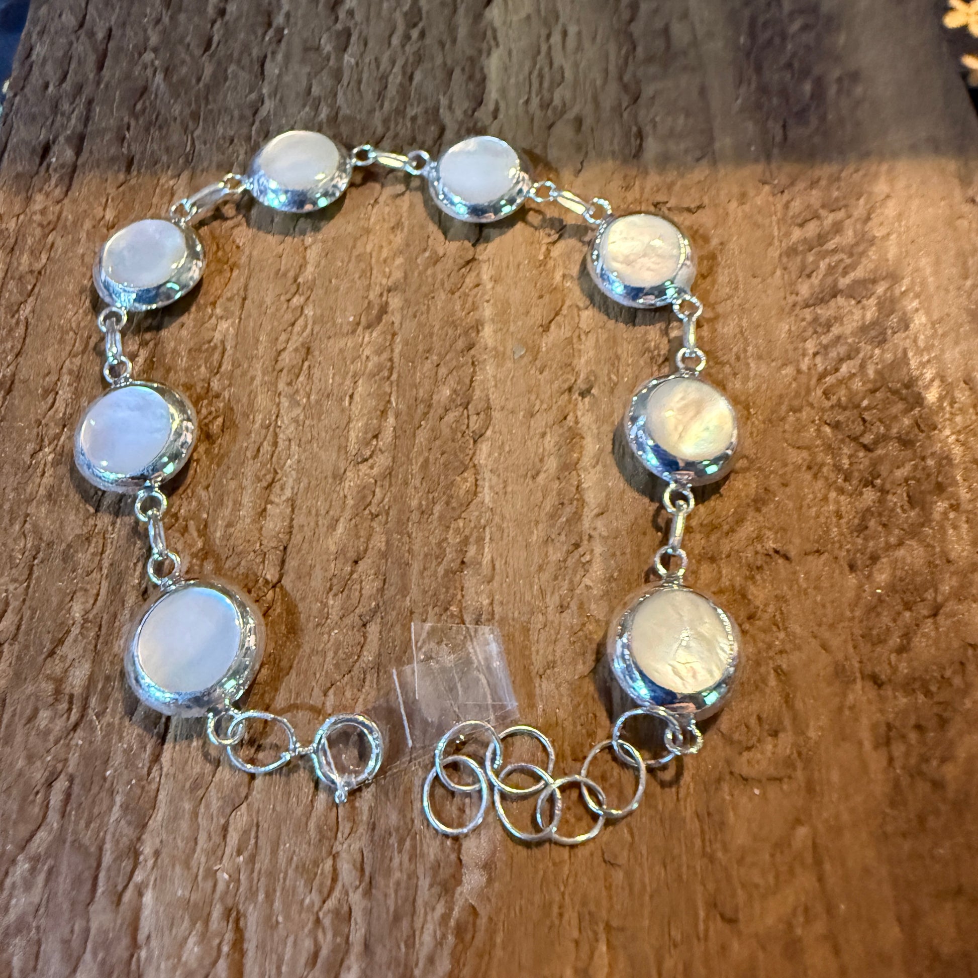 Kingman Turquoise And Mother Of Pearl Button Link Bracelet In Sterling Silver Wild West Boho