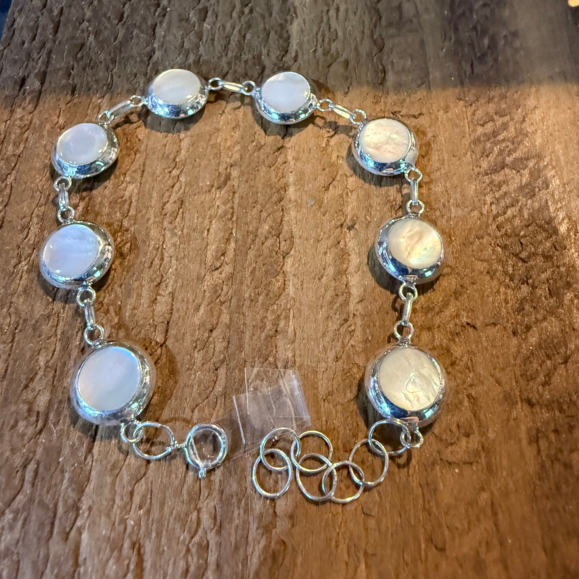 Kingman Turquoise And Mother Of Pearl Button Link Bracelet In Sterling Silver Wild West Boho