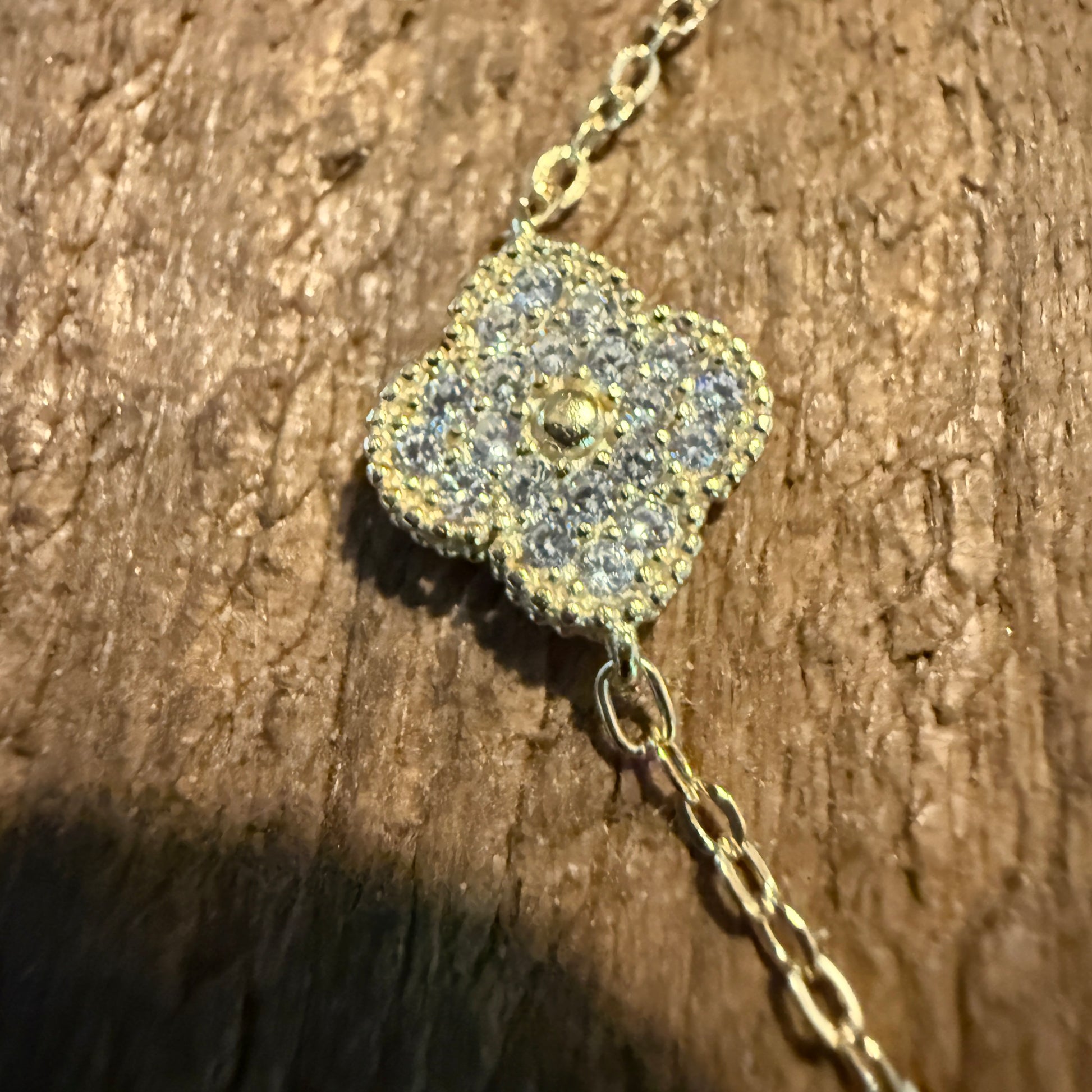 Sparkling CZ Pink Quartz Chain Link Bracelet Gold Plated 6.5 Inches Wild West Boho