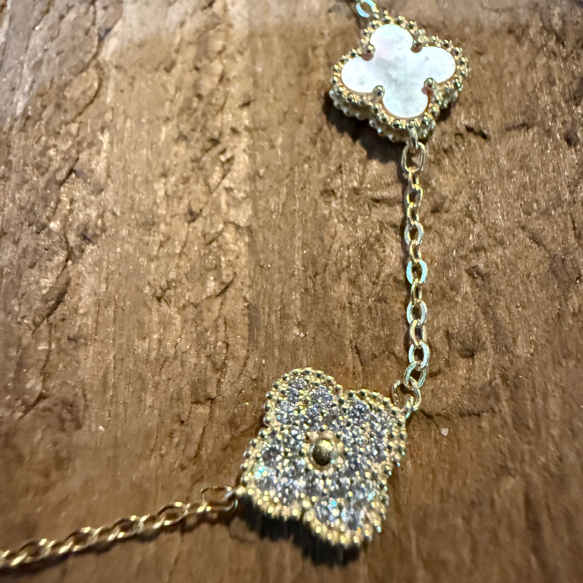 Sparkling CZ Pink Quartz Chain Link Bracelet Gold Plated 6.5 Inches Wild West Boho