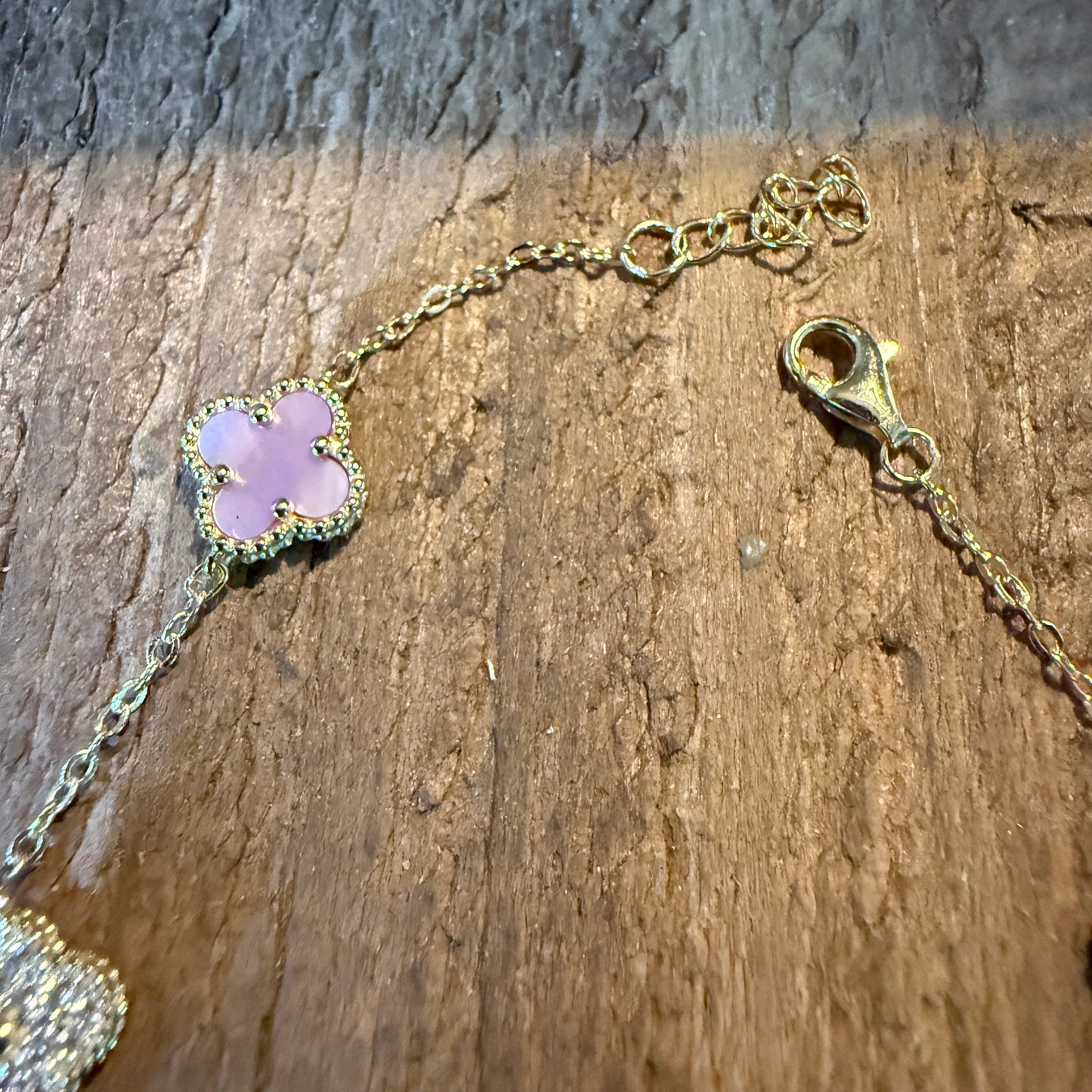 Sparkling CZ Pink Quartz Chain Link Bracelet Gold Plated 6.5 Inches Wild West Boho