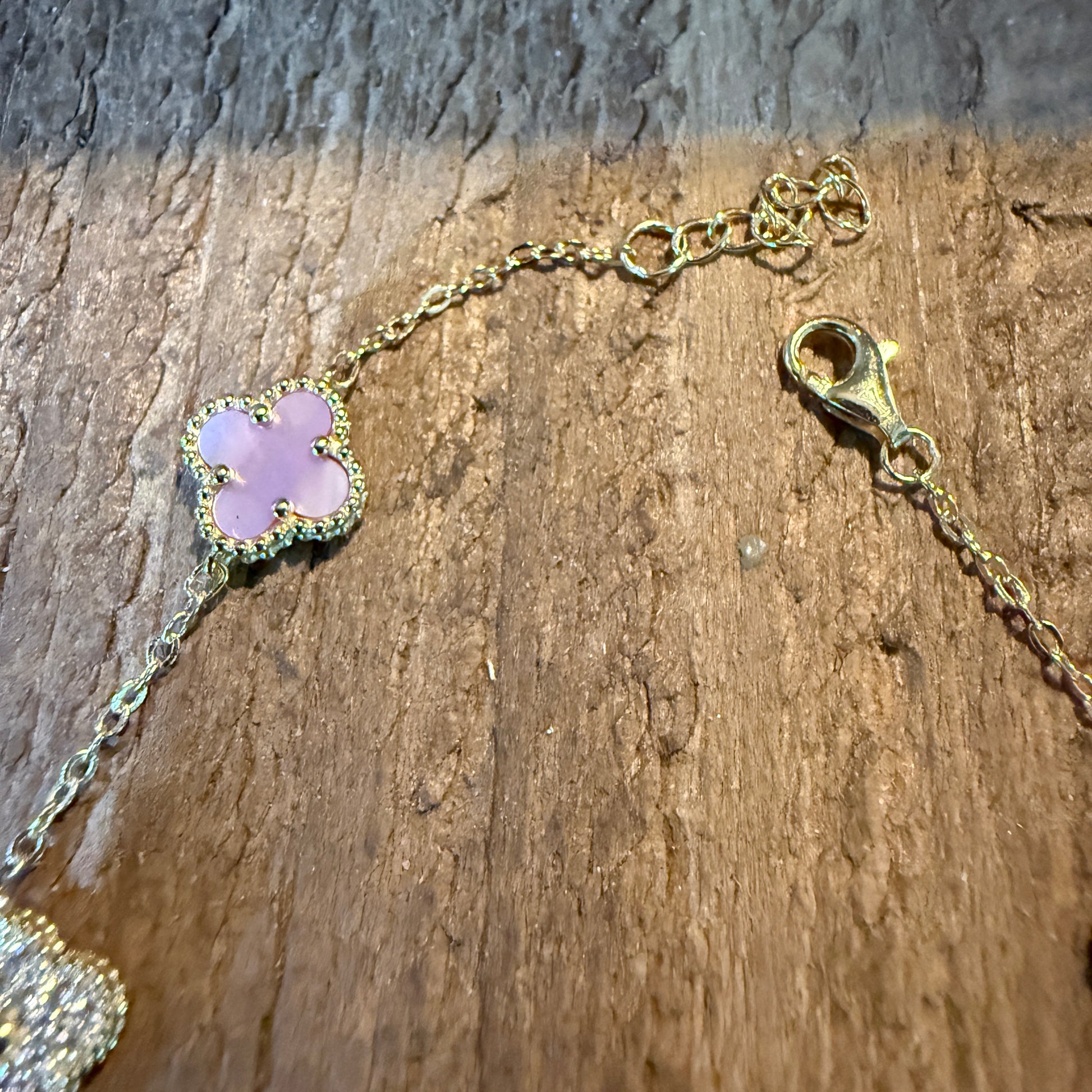 Sparkling CZ Pink Quartz Chain Link Bracelet Gold Plated 6.5 Inches Wild West Boho