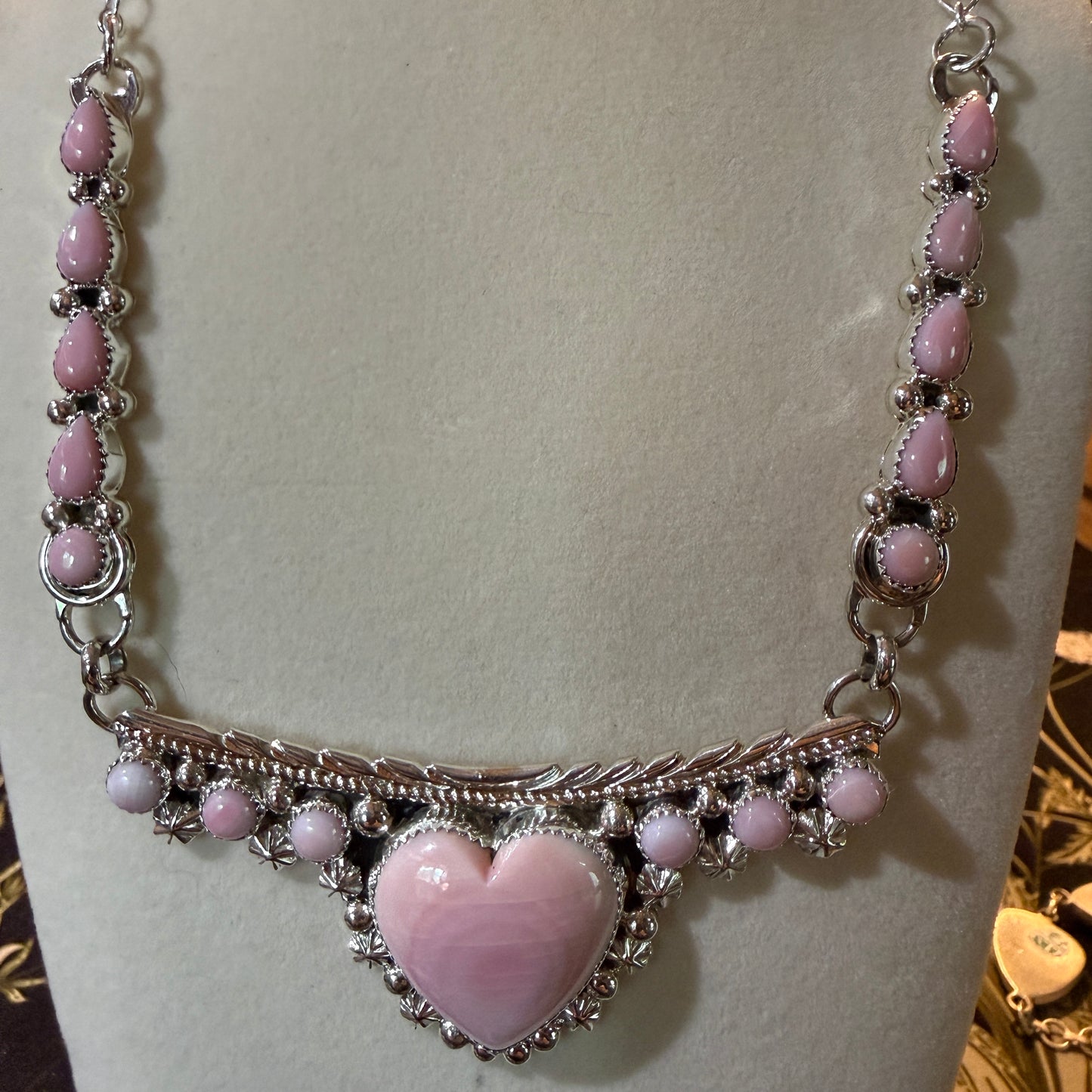 Lawrence Baca Pink Conch Gemstone Bar Necklace 19 Inch Sterling Silver Wild West Boho