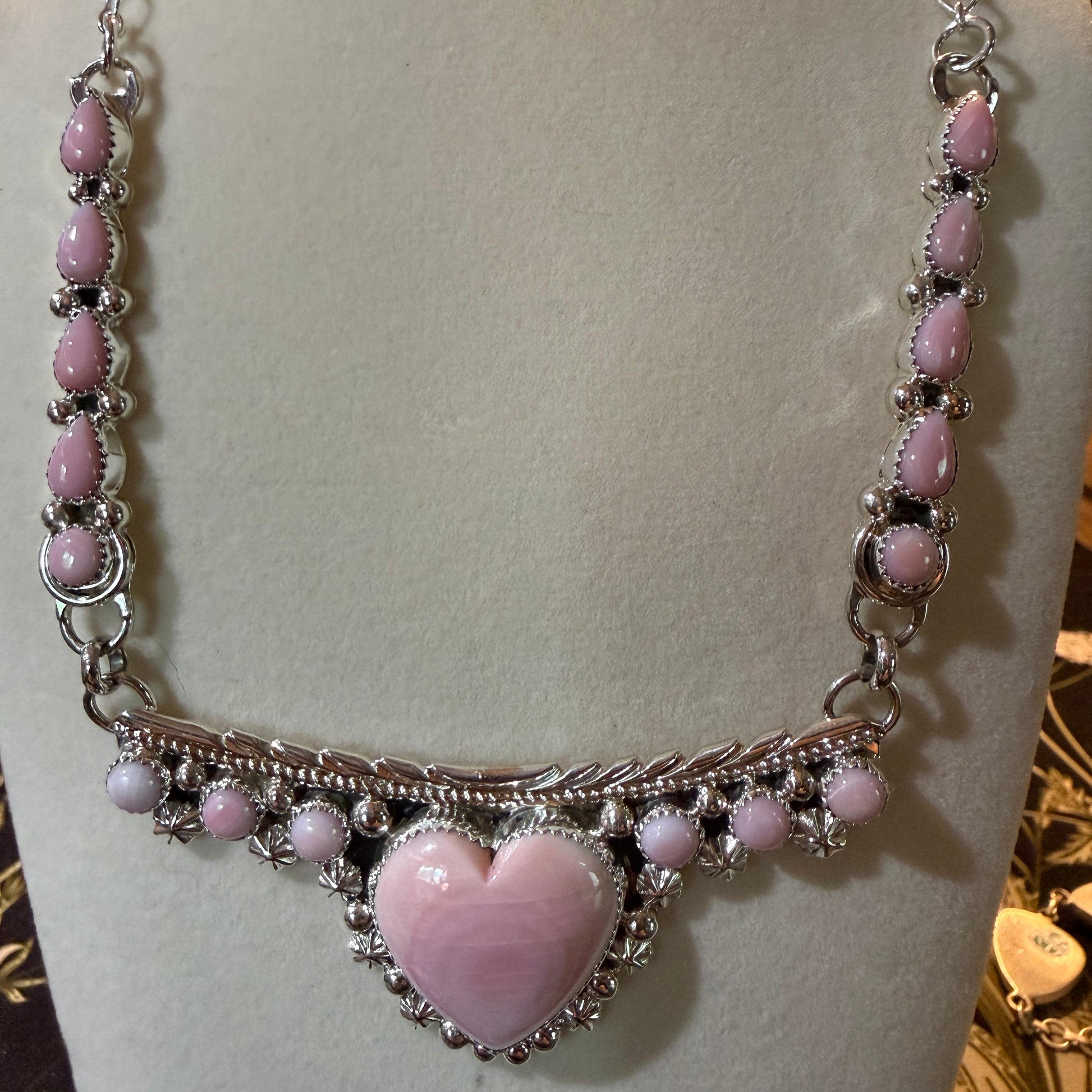 Lawrence Baca Pink Conch Gemstone Bar Necklace 19 Inch Sterling Silver Wild West Boho