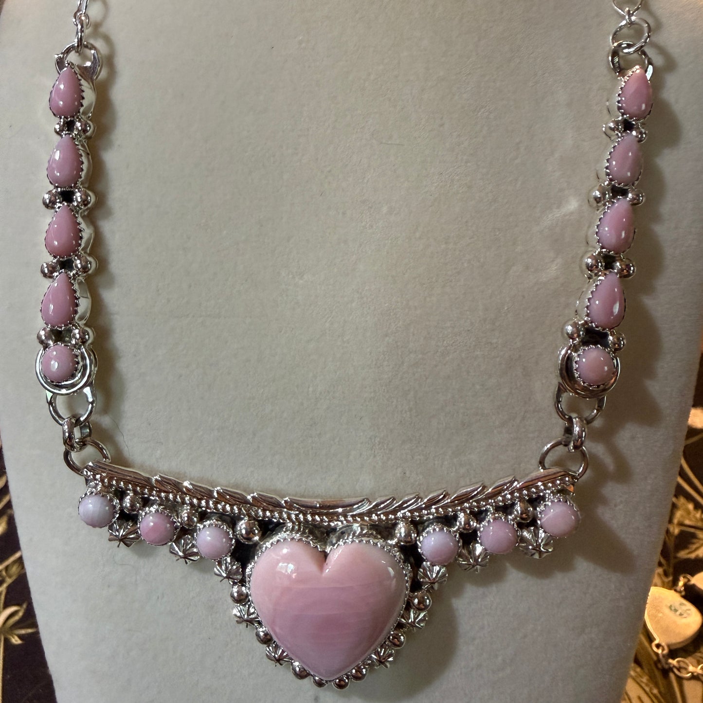 Lawrence Baca Pink Conch Gemstone Bar Necklace 19 Inch Sterling Silver Wild West Boho