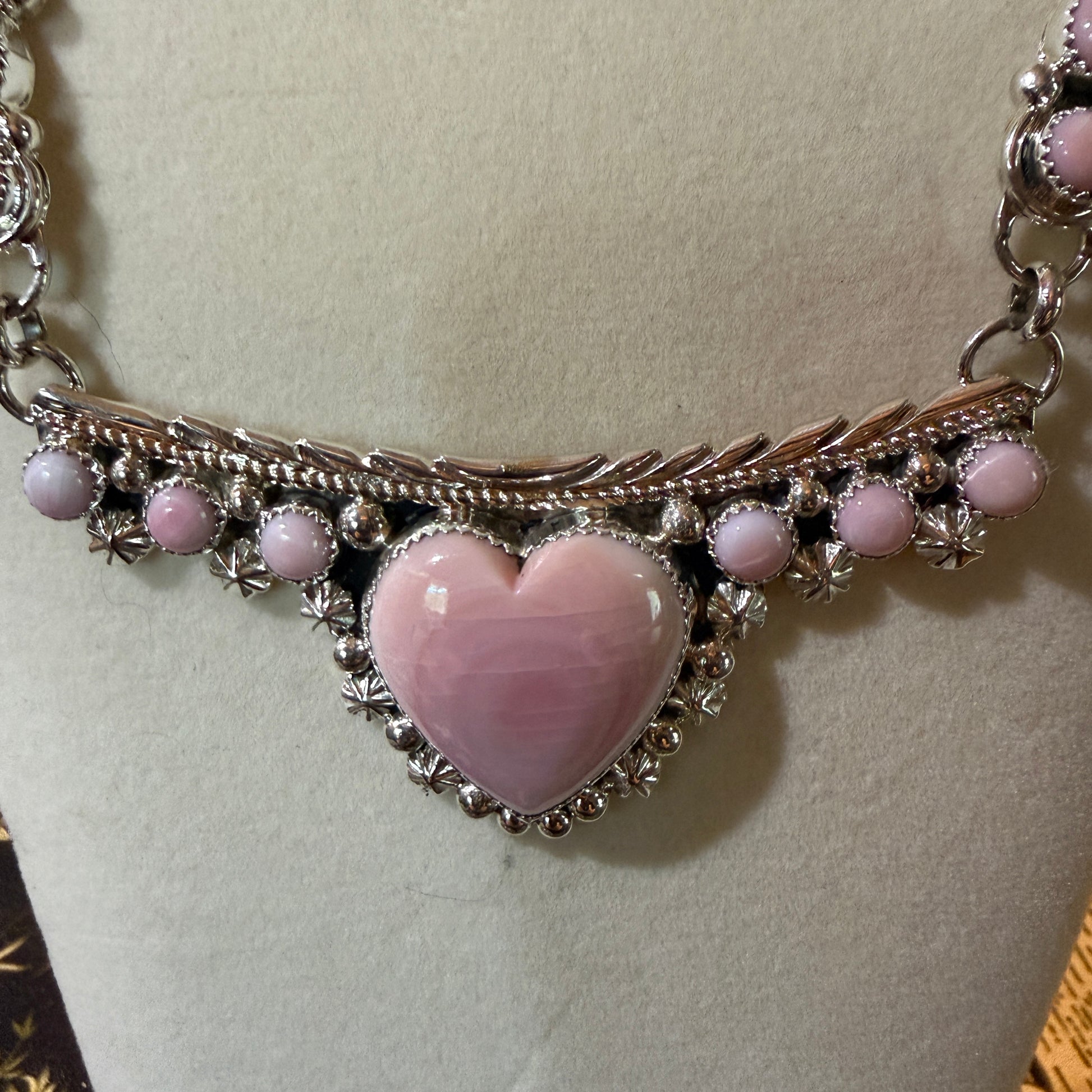 Lawrence Baca Pink Conch Gemstone Bar Necklace 19 Inch Sterling Silver Wild West Boho