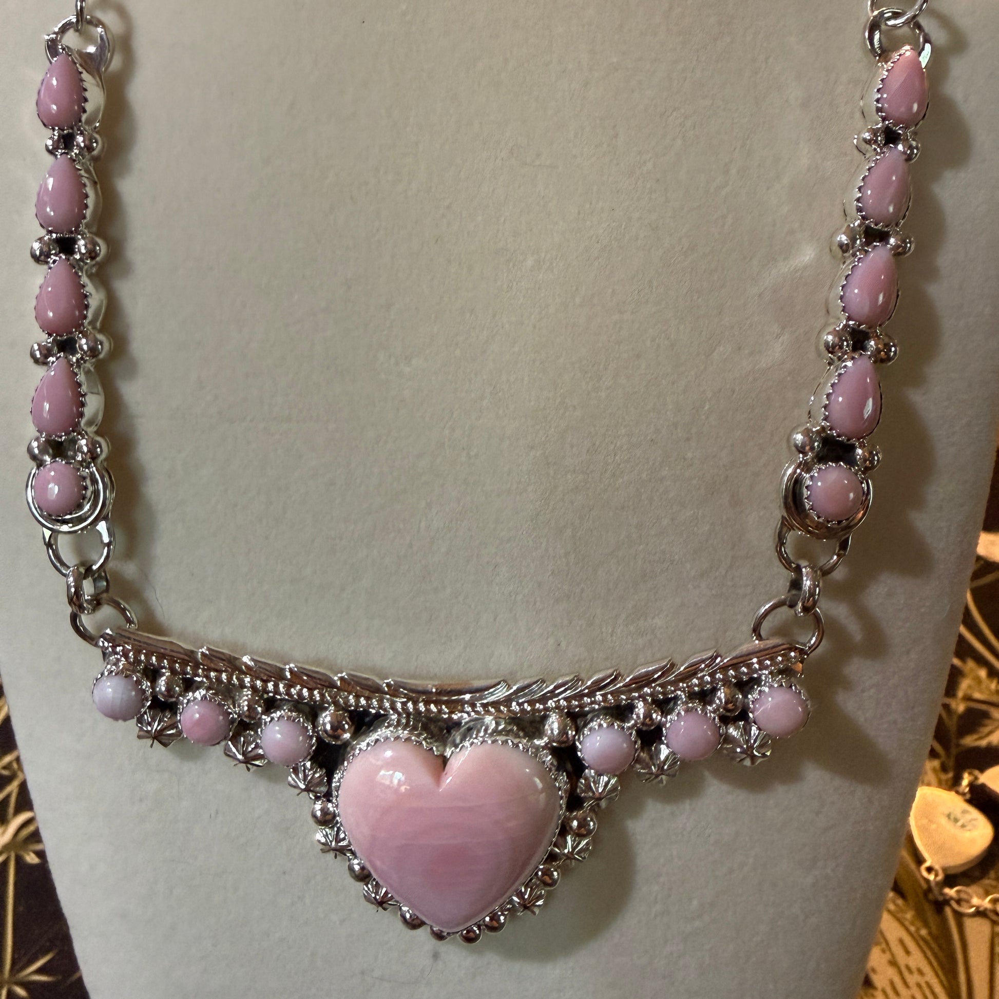 Lawrence Baca Pink Conch Gemstone Bar Necklace 19 Inch Sterling Silver Wild West Boho