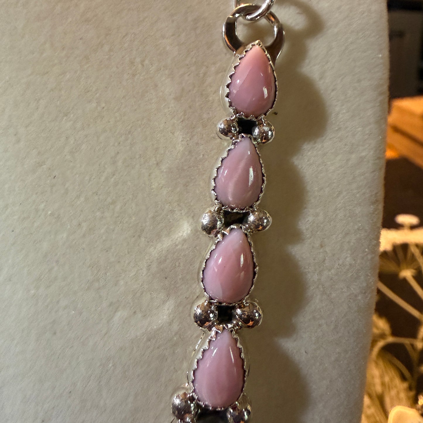 Lawrence Baca Pink Conch Gemstone Bar Necklace 19 Inch Sterling Silver Wild West Boho