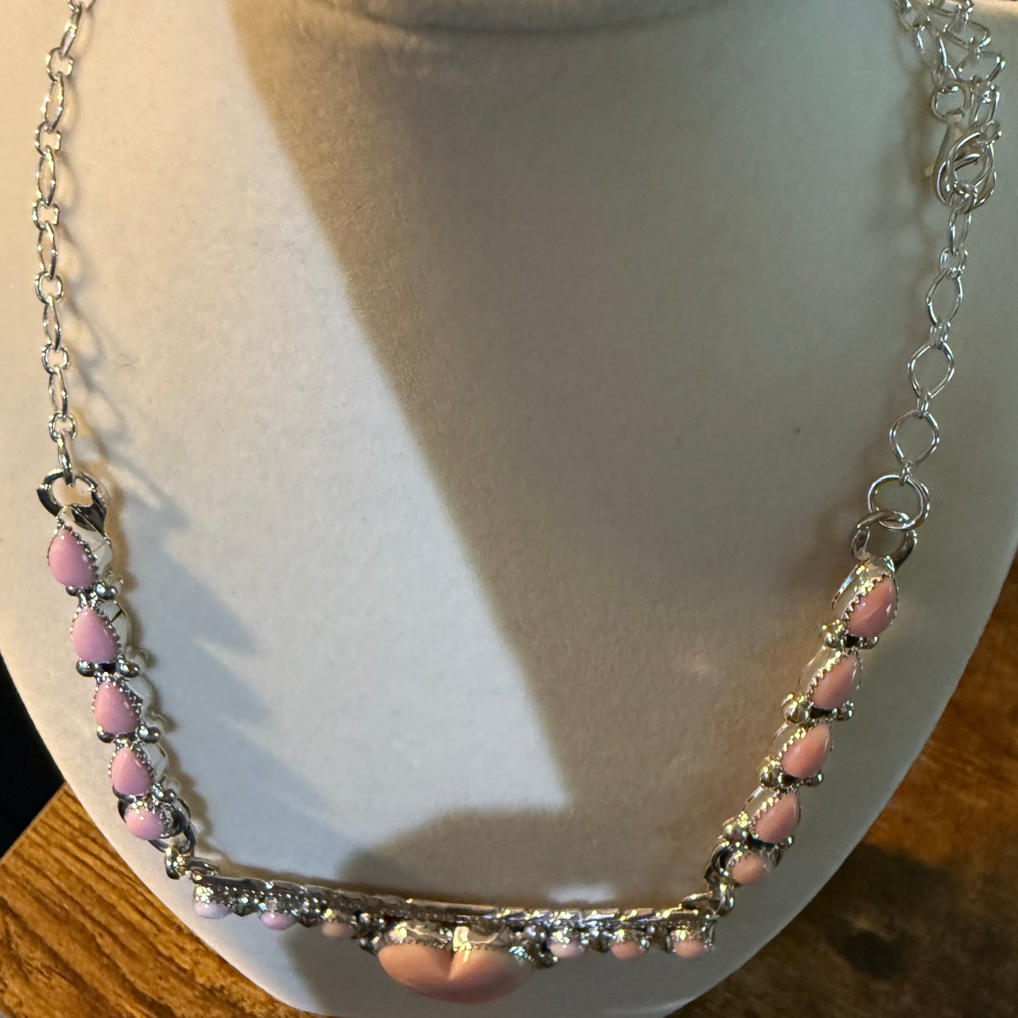 Lawrence Baca Pink Conch Gemstone Bar Necklace 19 Inch Sterling Silver Wild West Boho