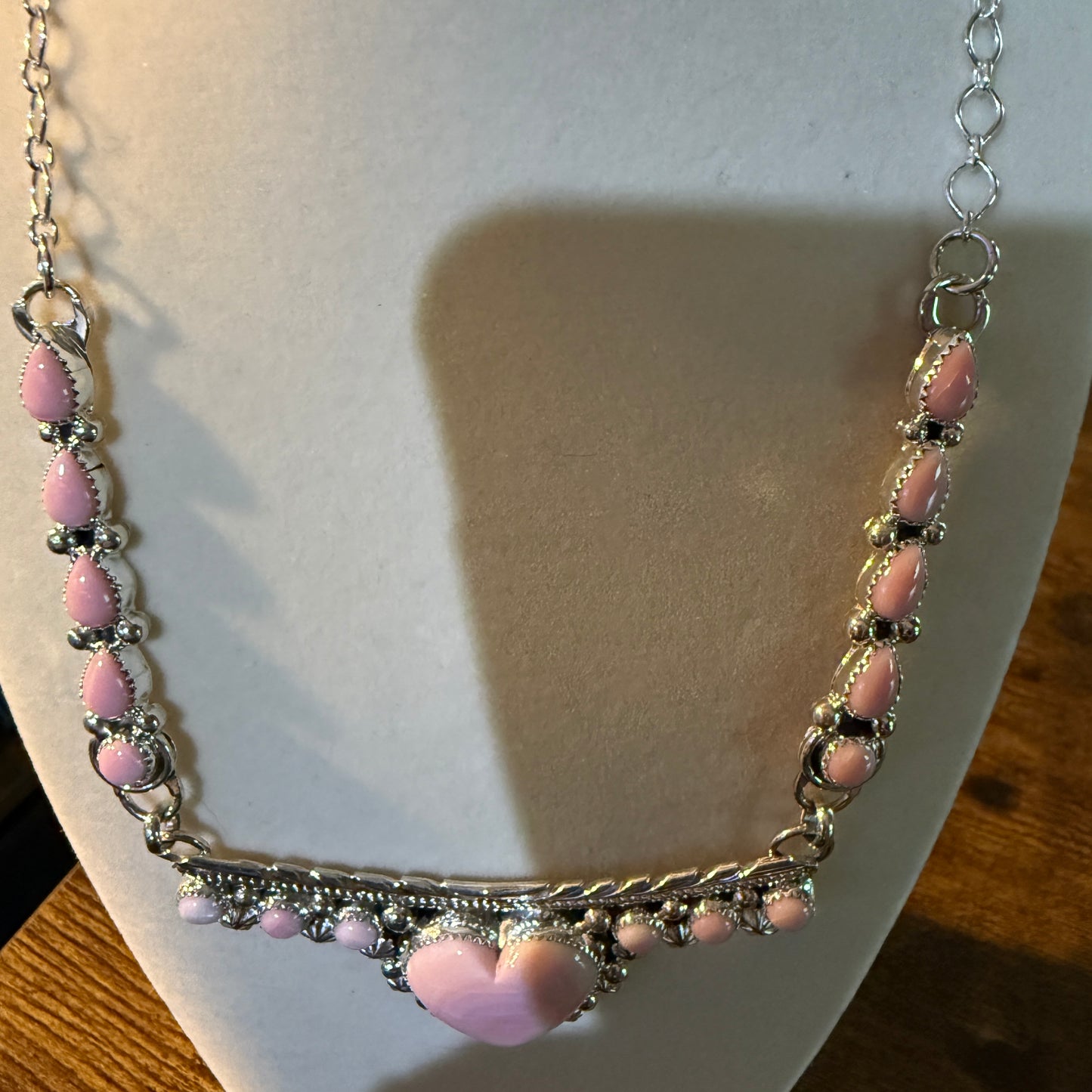 Lawrence Baca Pink Conch Gemstone Bar Necklace 19 Inch Sterling Silver Wild West Boho