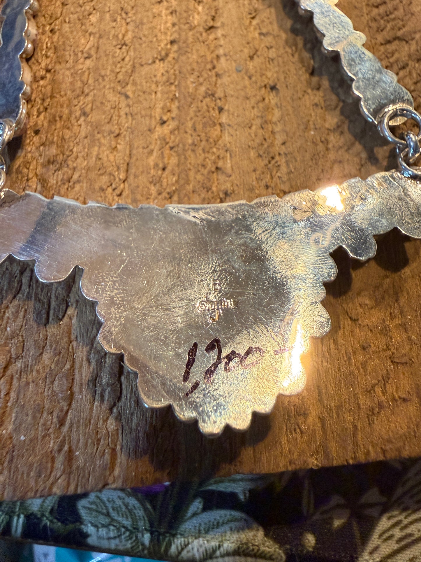 Lawrence Baca Pink Conch Gemstone Bar Necklace 19 Inch Sterling Silver Wild West Boho