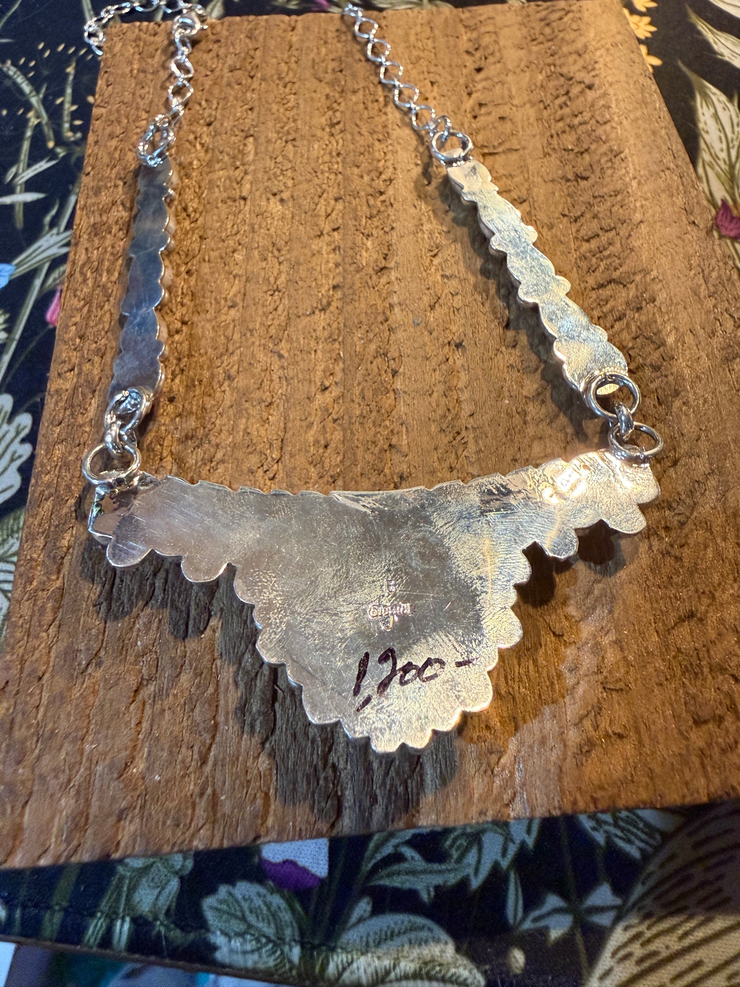 Lawrence Baca Pink Conch Gemstone Bar Necklace 19 Inch Sterling Silver Wild West Boho