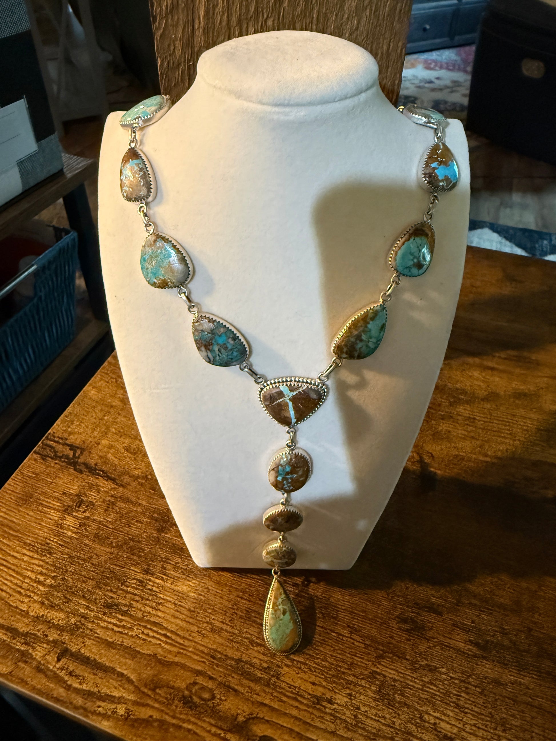 Royston Ribbon Turquoise Gemstone Lariat Necklace 20 Inch Sterling Silver Wild West Boho