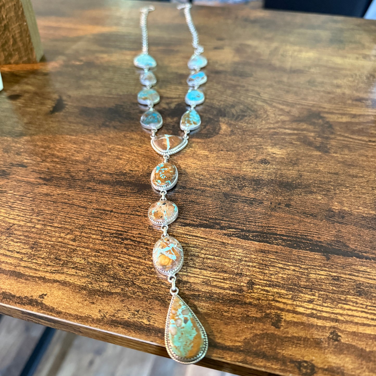 Royston Ribbon Turquoise Gemstone Lariat Necklace 20 Inch Sterling Silver Wild West Boho