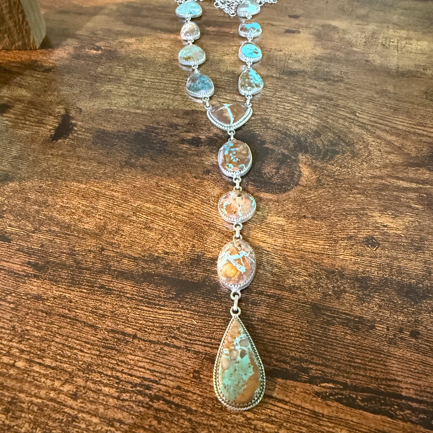 Royston Ribbon Turquoise Gemstone Lariat Necklace 20 Inch Sterling Silver Wild West Boho