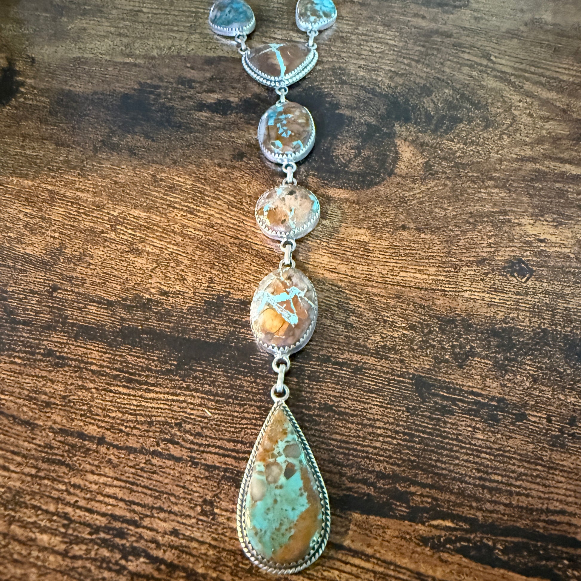 Royston Ribbon Turquoise Gemstone Lariat Necklace 20 Inch Sterling Silver Wild West Boho