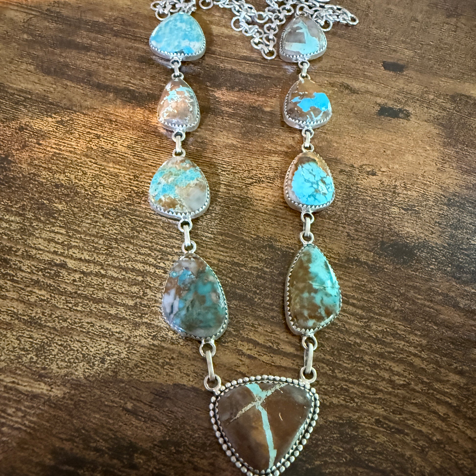 Royston Ribbon Turquoise Gemstone Lariat Necklace 20 Inch Sterling Silver Wild West Boho