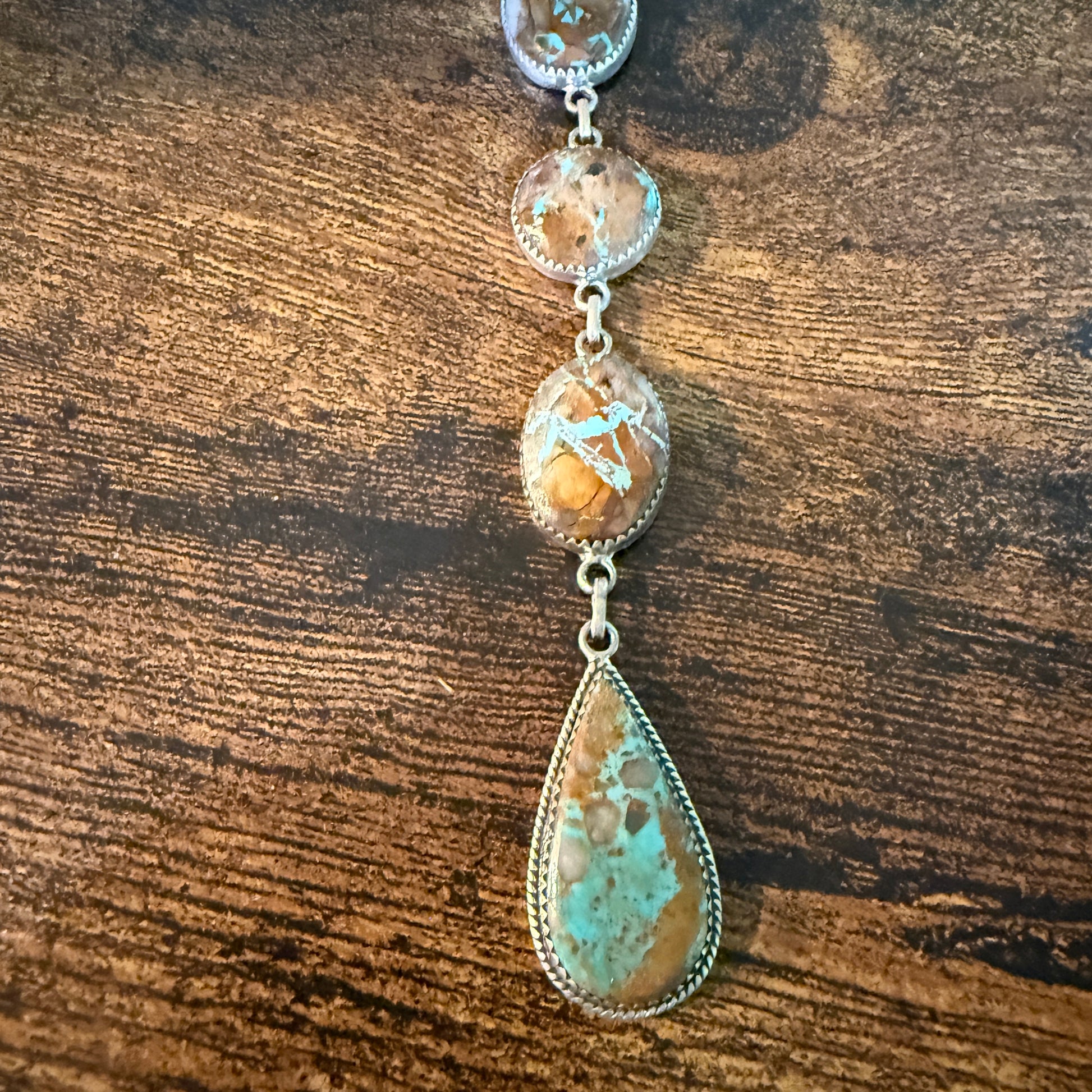 Royston Ribbon Turquoise Gemstone Lariat Necklace 20 Inch Sterling Silver Wild West Boho