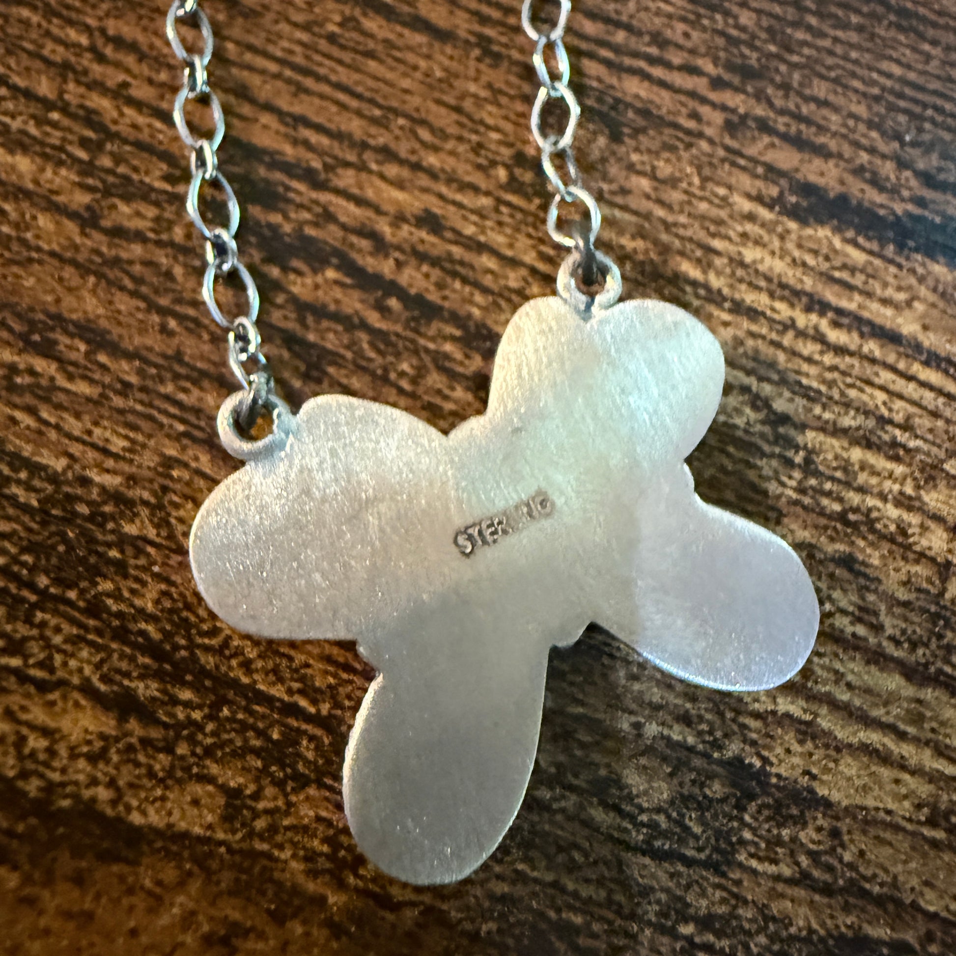 Pink Conch Butterfly Gemstone Necklace 18 Inch Sterling Silver Wild West Boho
