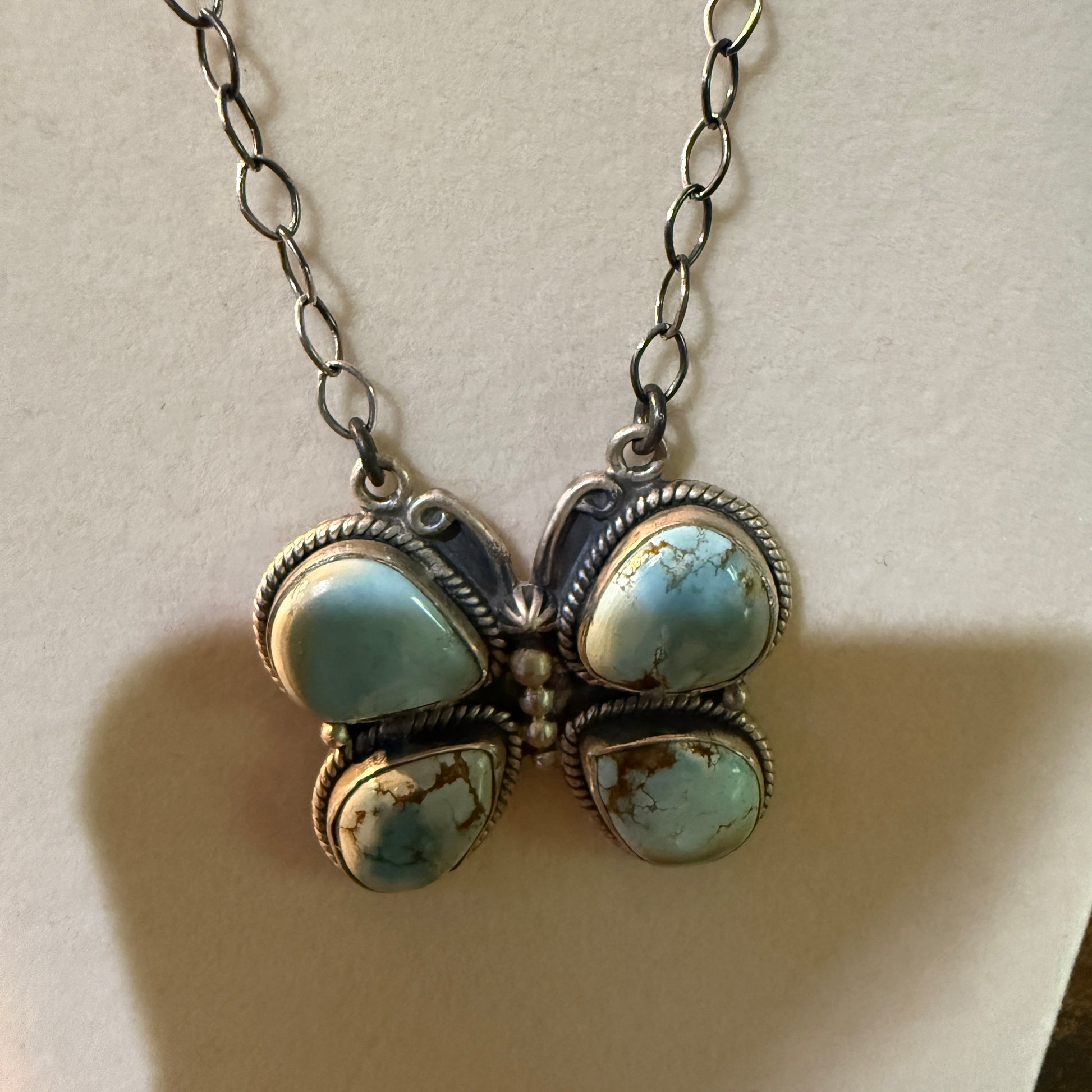 Dry Creek Turquoise Gemstone Butterfly Necklace Sterling Silver 18 Inch Wild West Boho