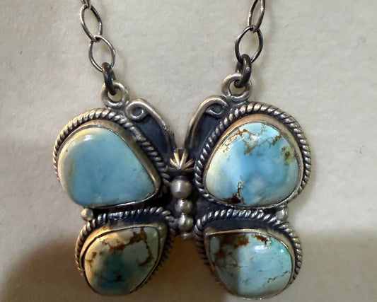 Dry Creek Turquoise Gemstone Butterfly Necklace Sterling Silver 18 Inch Wild West Boho