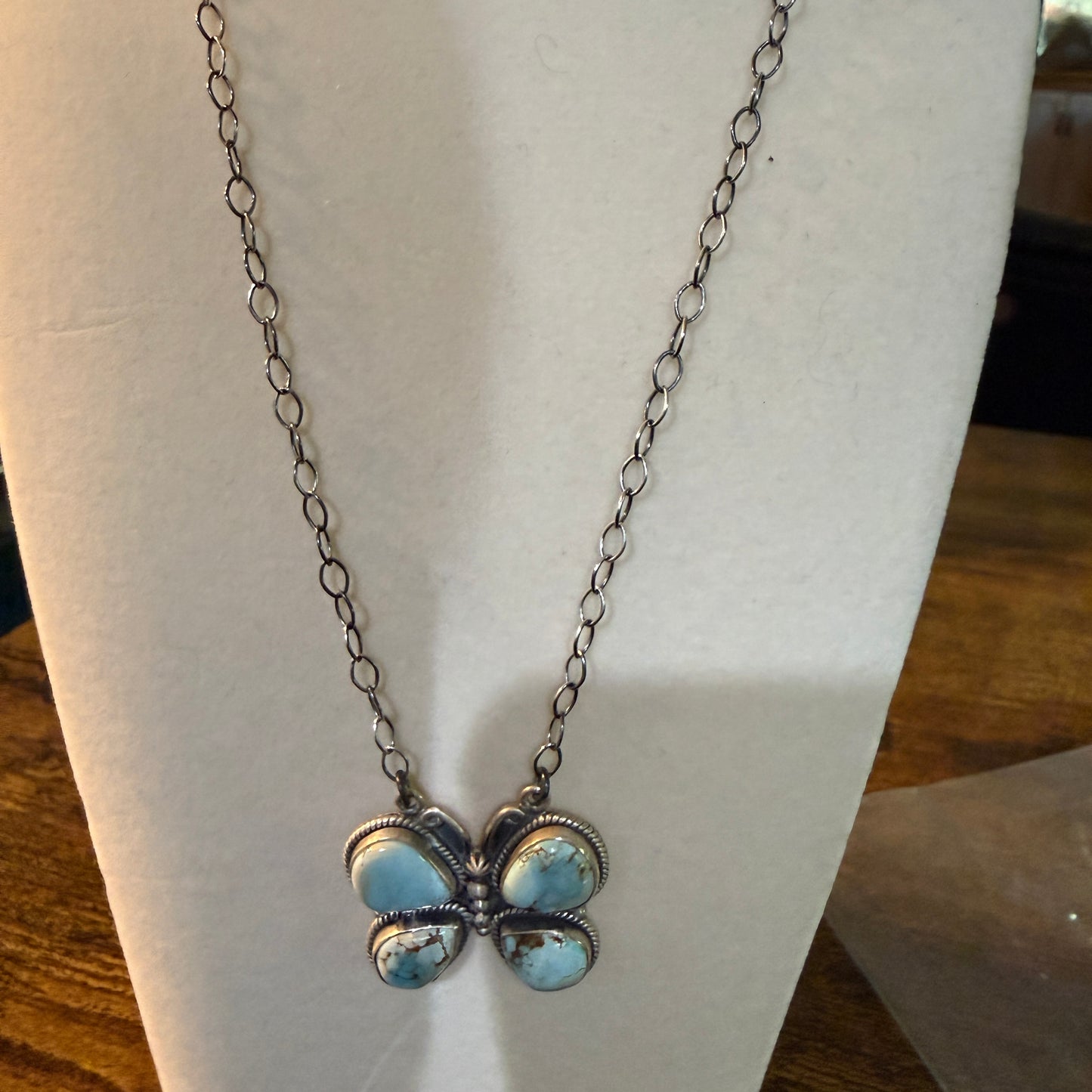 Dry Creek Turquoise Gemstone Butterfly Necklace Sterling Silver 18 Inch Wild West Boho