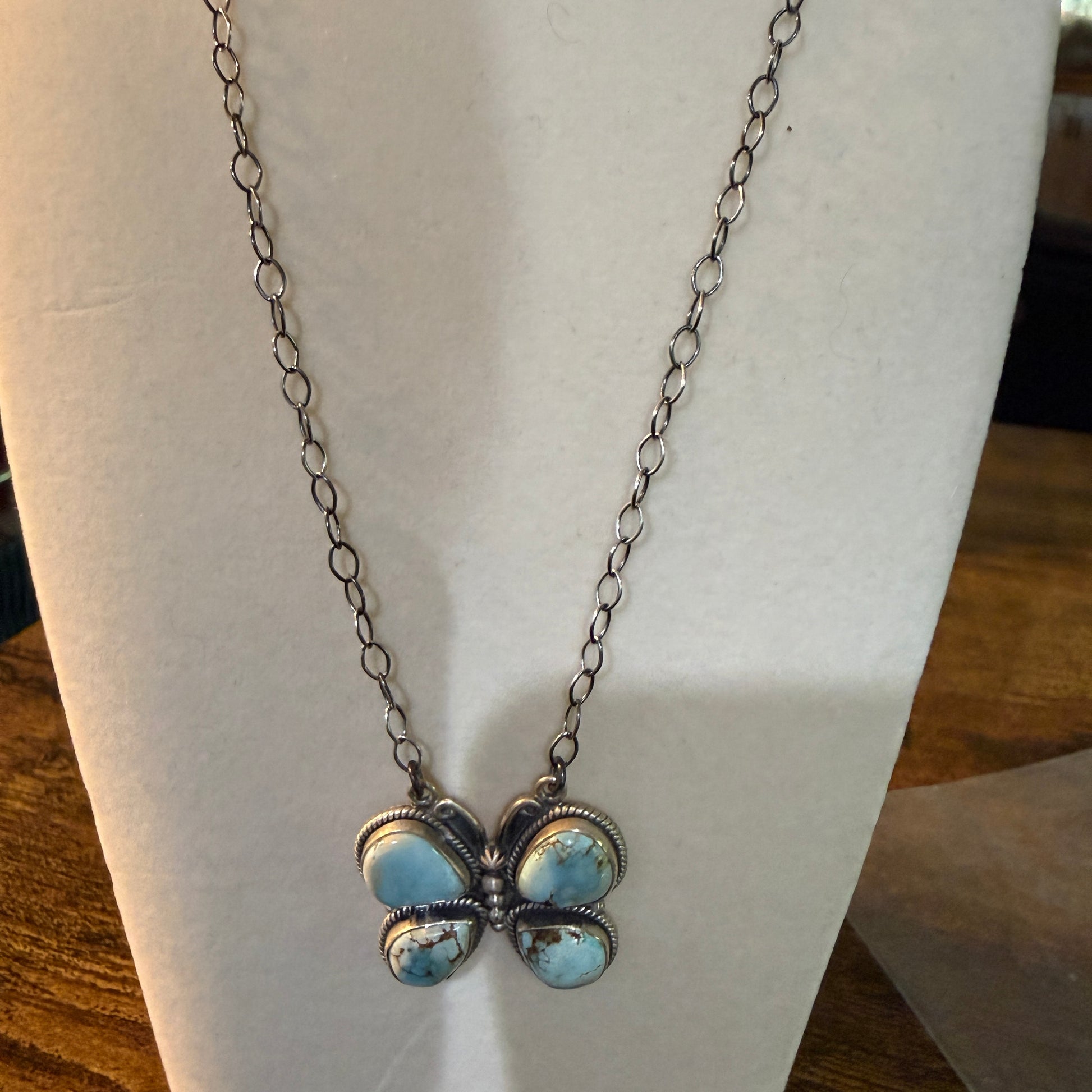 Dry Creek Turquoise Gemstone Butterfly Necklace Sterling Silver 18 Inch Wild West Boho