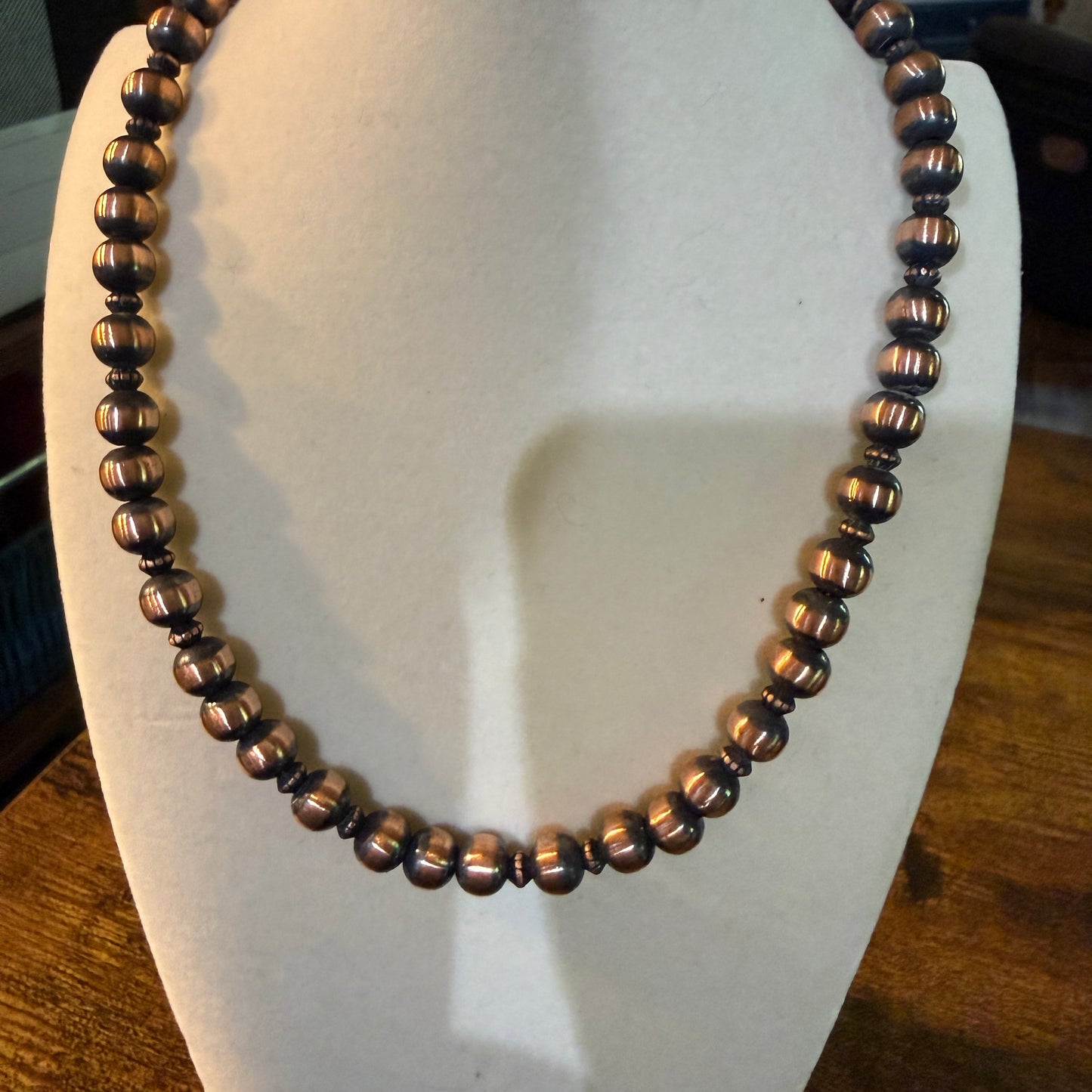 Genuine Heavy Copper Round 8mm Pearl Necklace 16 Inch Wild West Boho