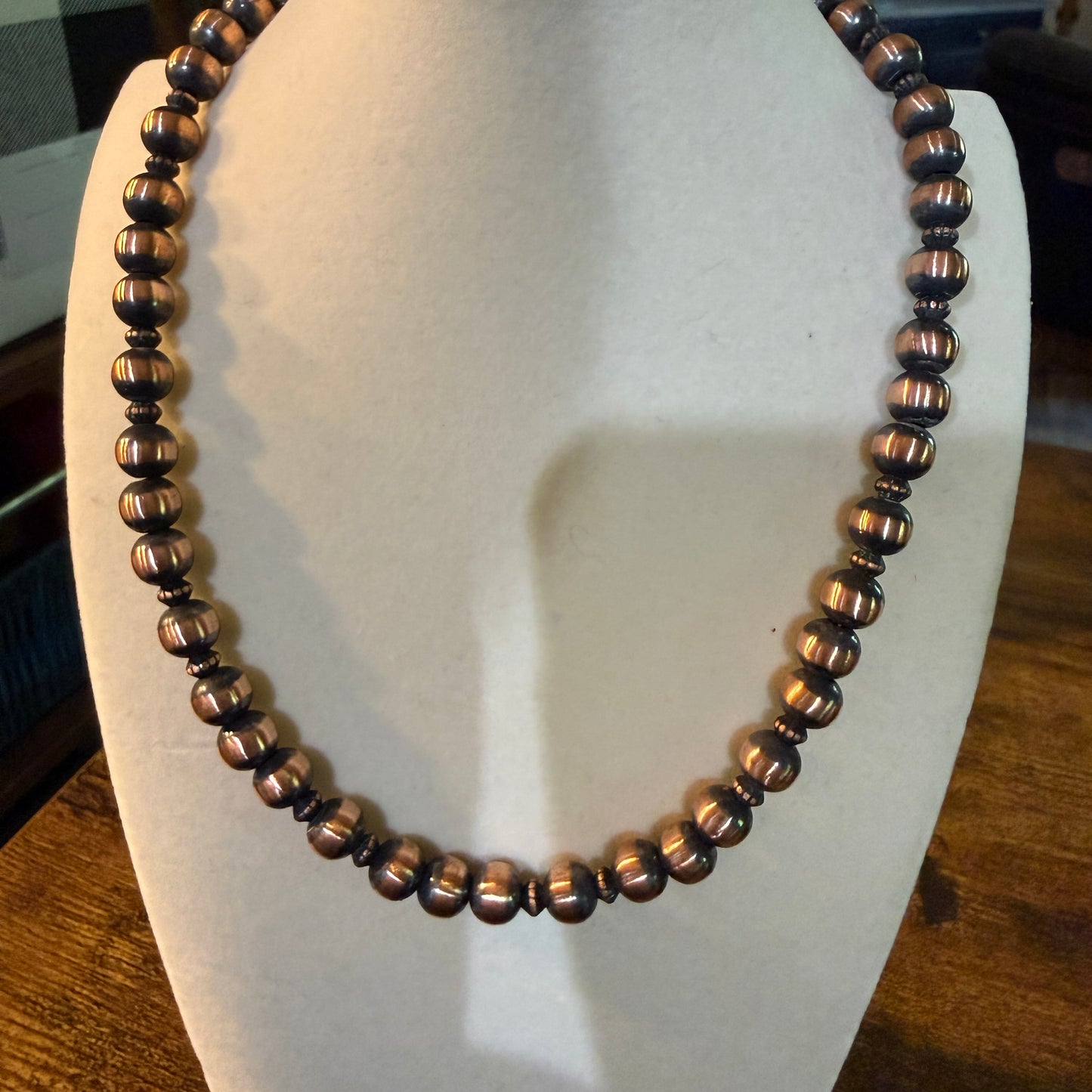 Genuine Heavy Copper Round 8mm Pearl Necklace 16 Inch Wild West Boho
