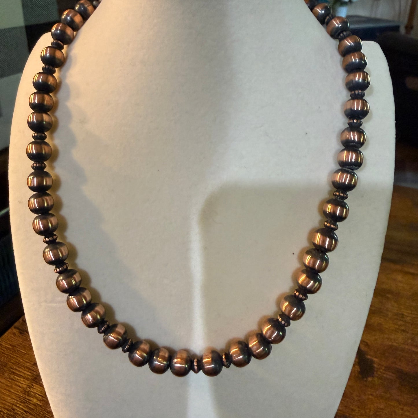 Genuine Heavy Copper Round 8mm Pearl Necklace 16 Inch Wild West Boho